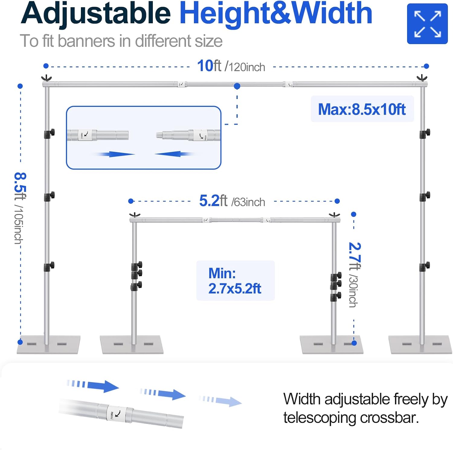 Emart Supporto per Sfondo Regolabile 2,6 x 3 m - immagine 2