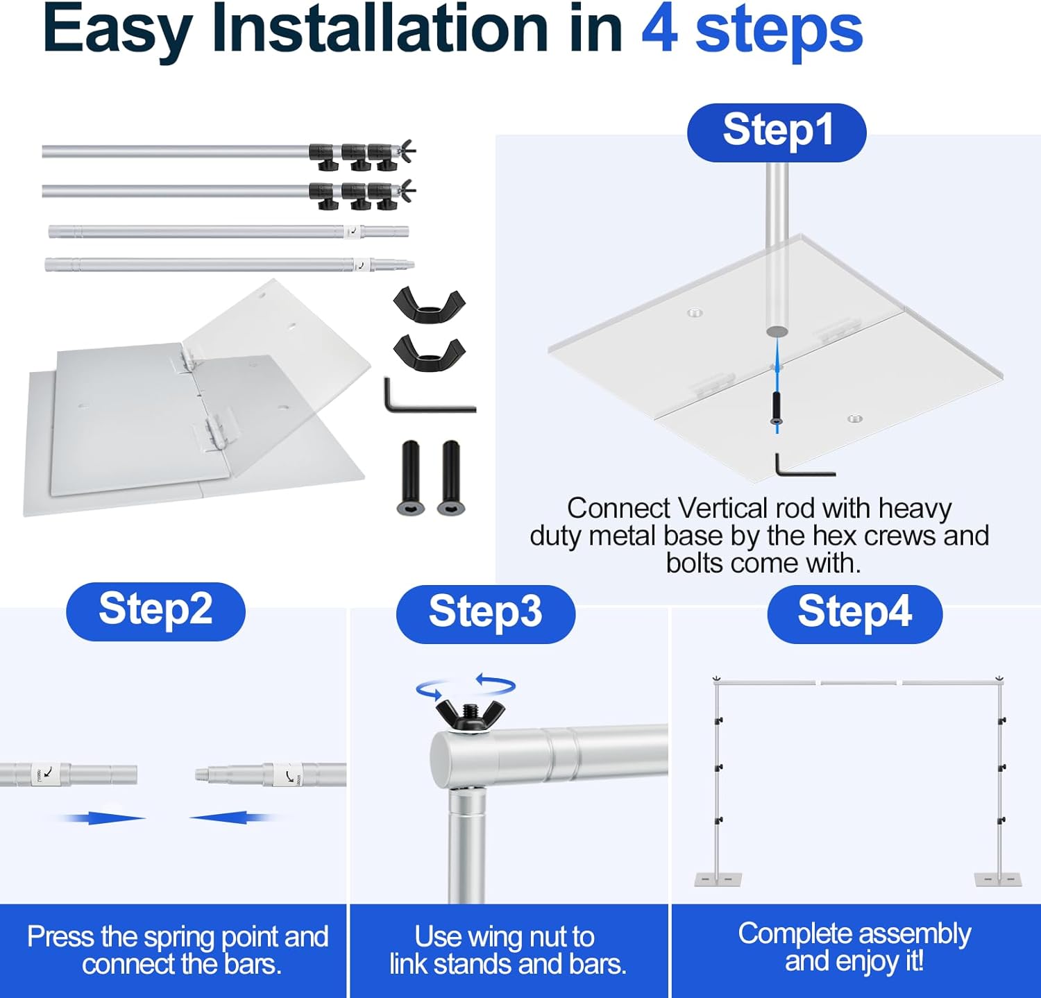 Emart Supporto per Sfondo Regolabile 2,6 x 3 m - immagine 6
