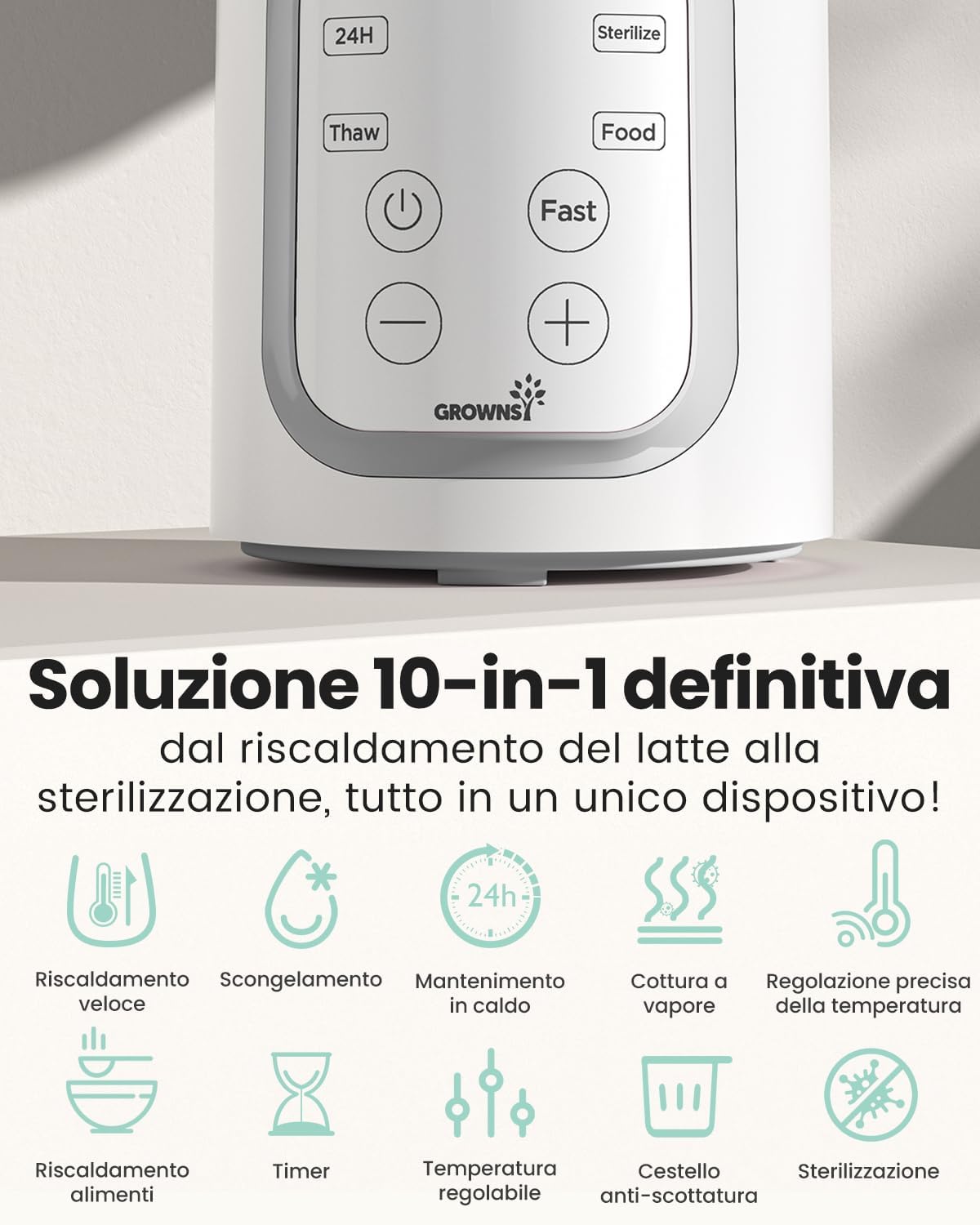 GROWNSY Scaldabiberon Rapido 10-in-1 con Sterilizzatore - immagine 3