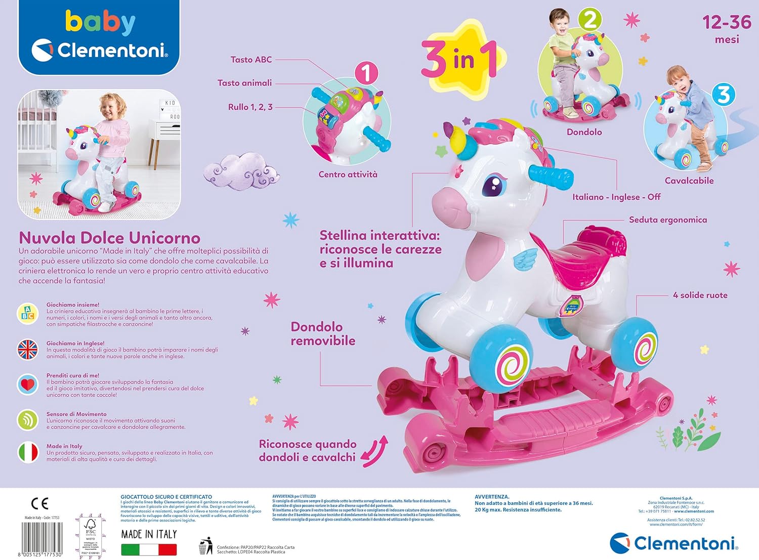 CLEMENTONI - Nuvola Dolce Unicorno - Ride On Educativo - immagine 3