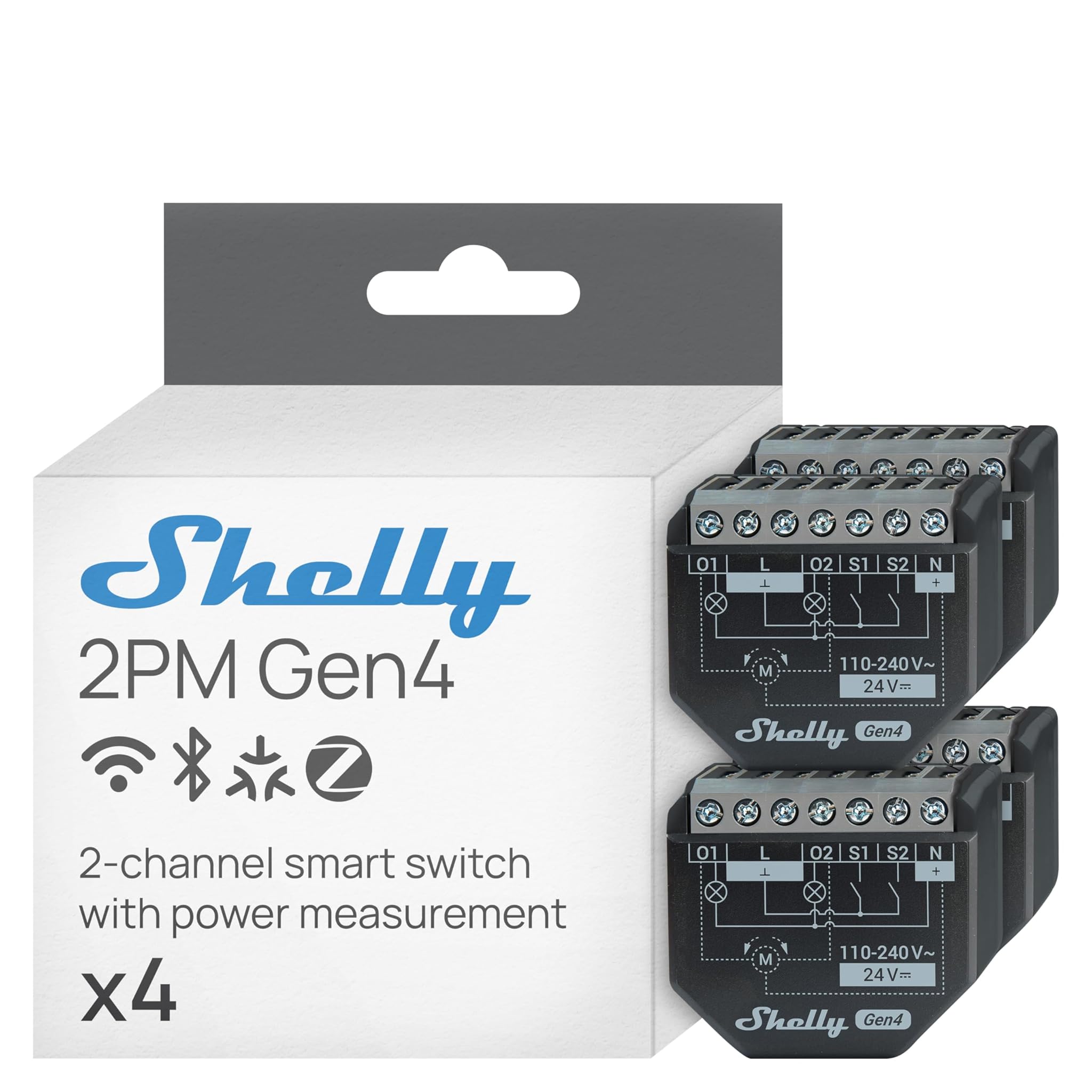 Shelly 2PM Gen4 - Interruttore Relè Intelligente Wi-Fi (4 pz)