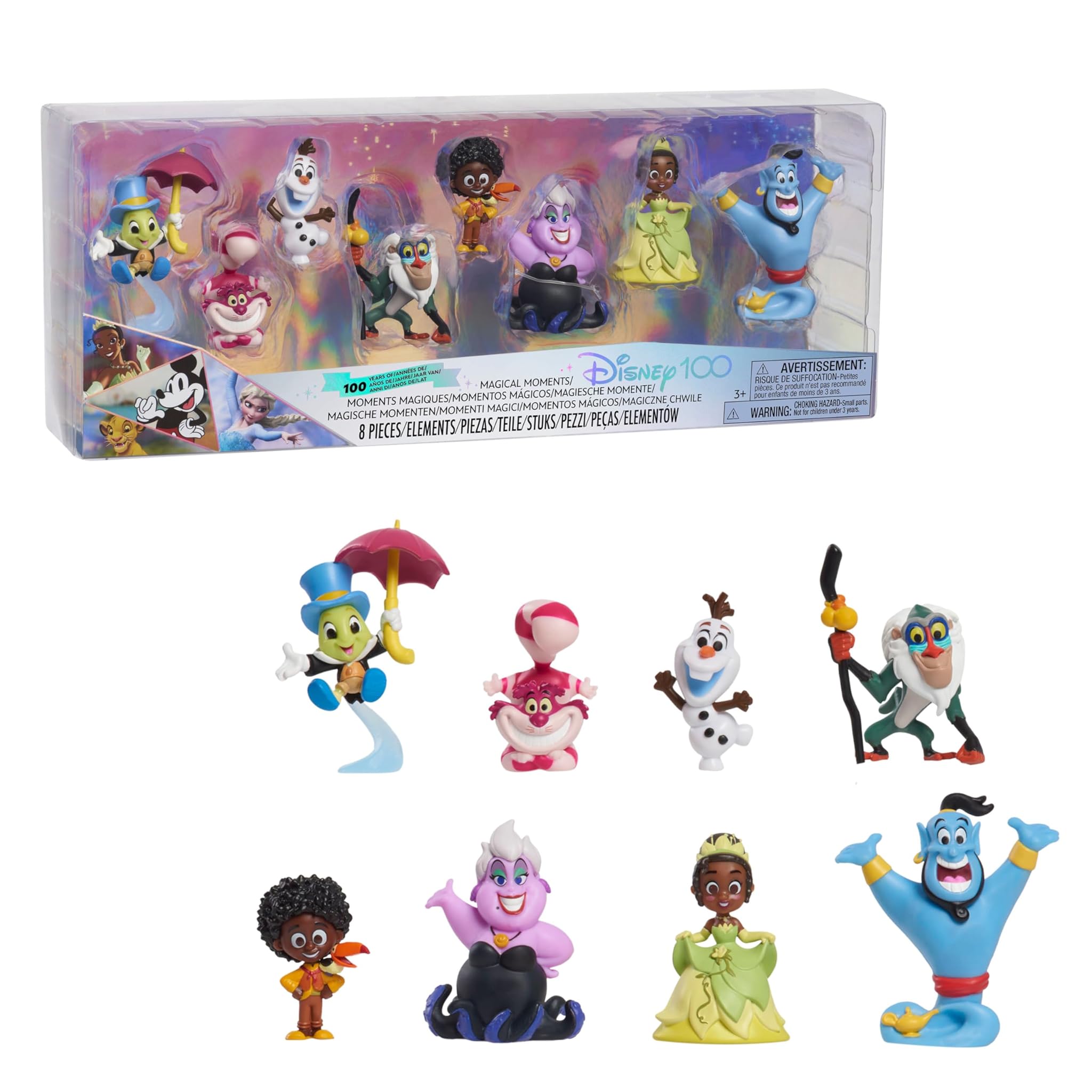 Disney 100 - Confezione Magical Moments, giocattolo da collezione con personaggi Disney, include 8 figure diverse, licenza ufficiale al 100%, 12 da collezionare, 3 anni, famosa (DED16C00)