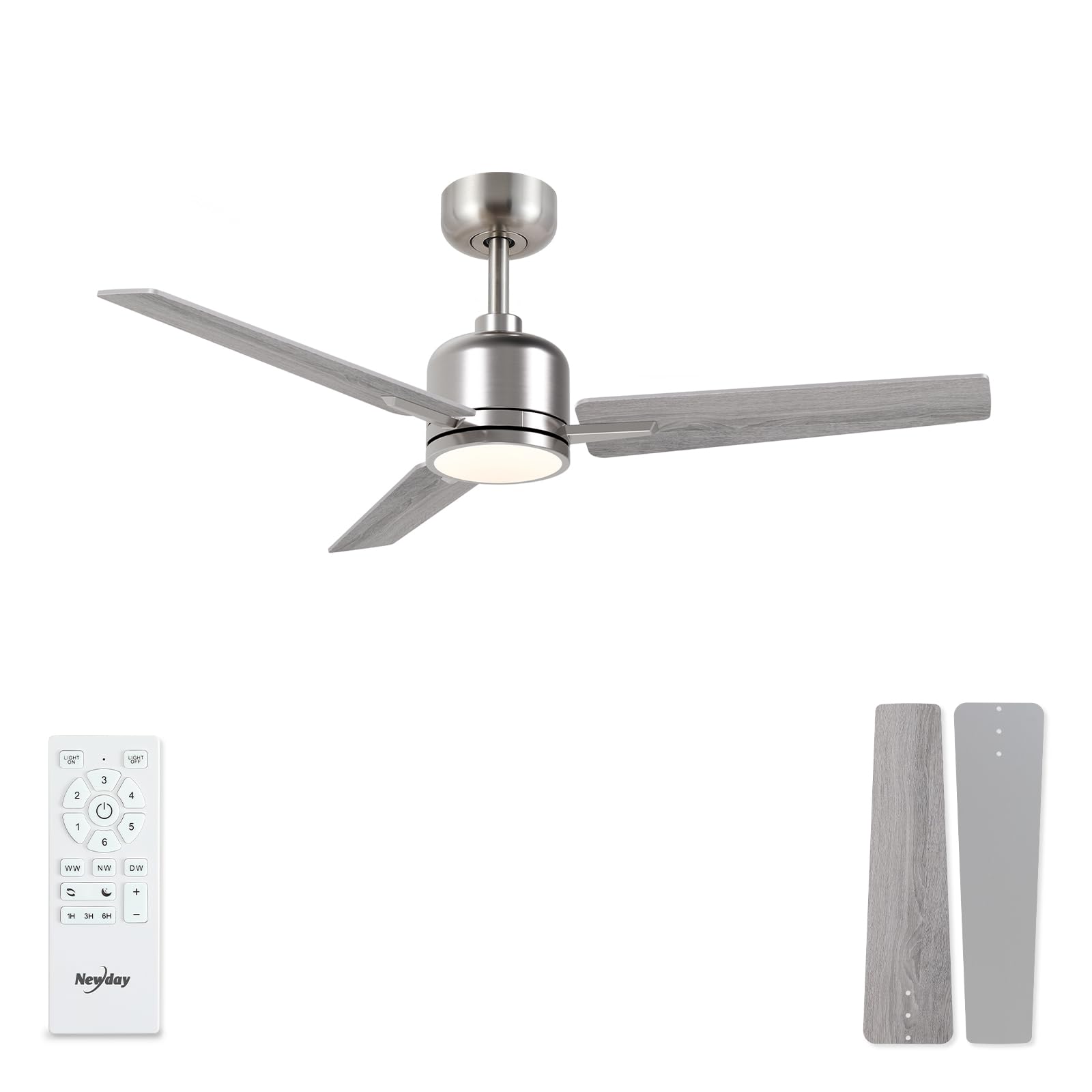 Newday Ventilatore da Soffitto 107cm Argento e Legno