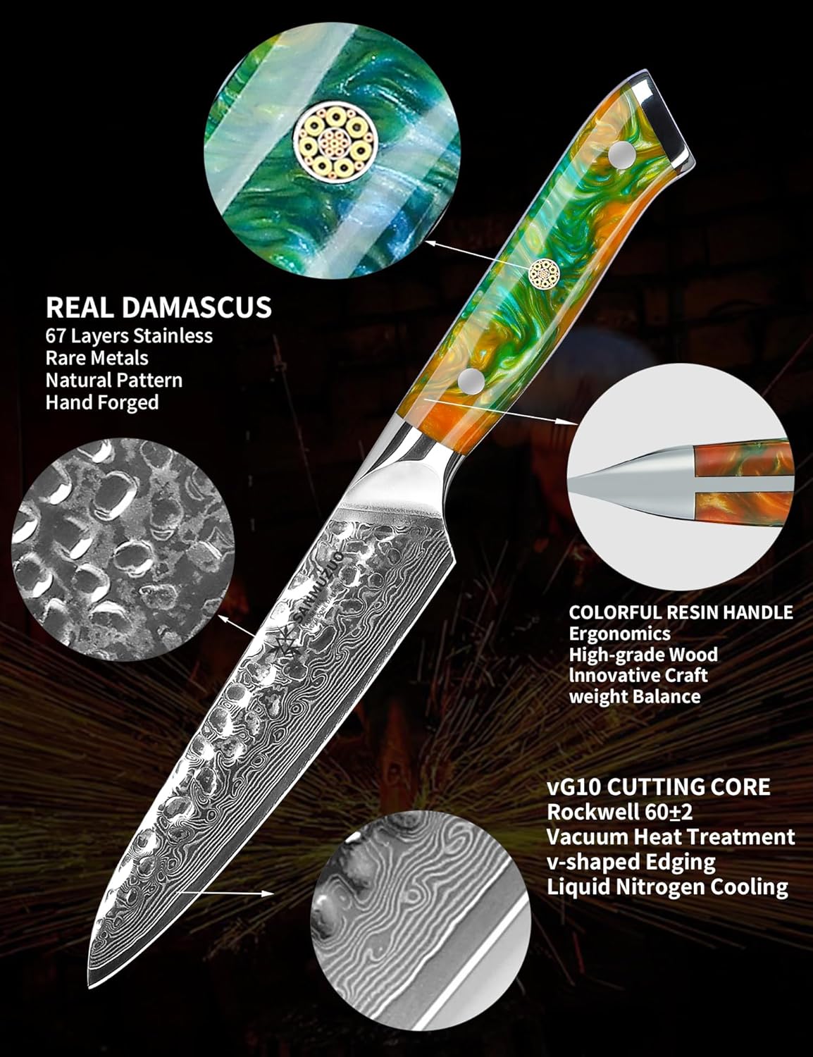 Sanmuzuo Coltello Multiuso Professionale 13cm - Serie YAO - immagine 4