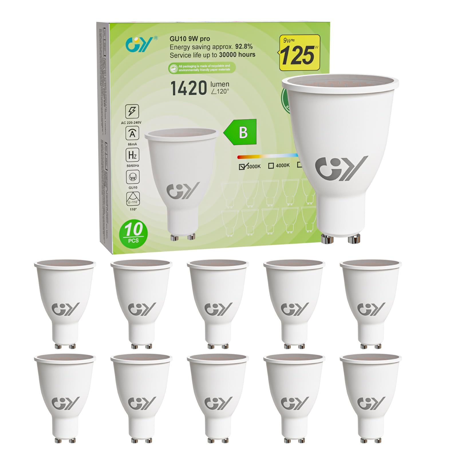 Gy 10 Lampadine GU10 LED 9W, 1420 Lumen