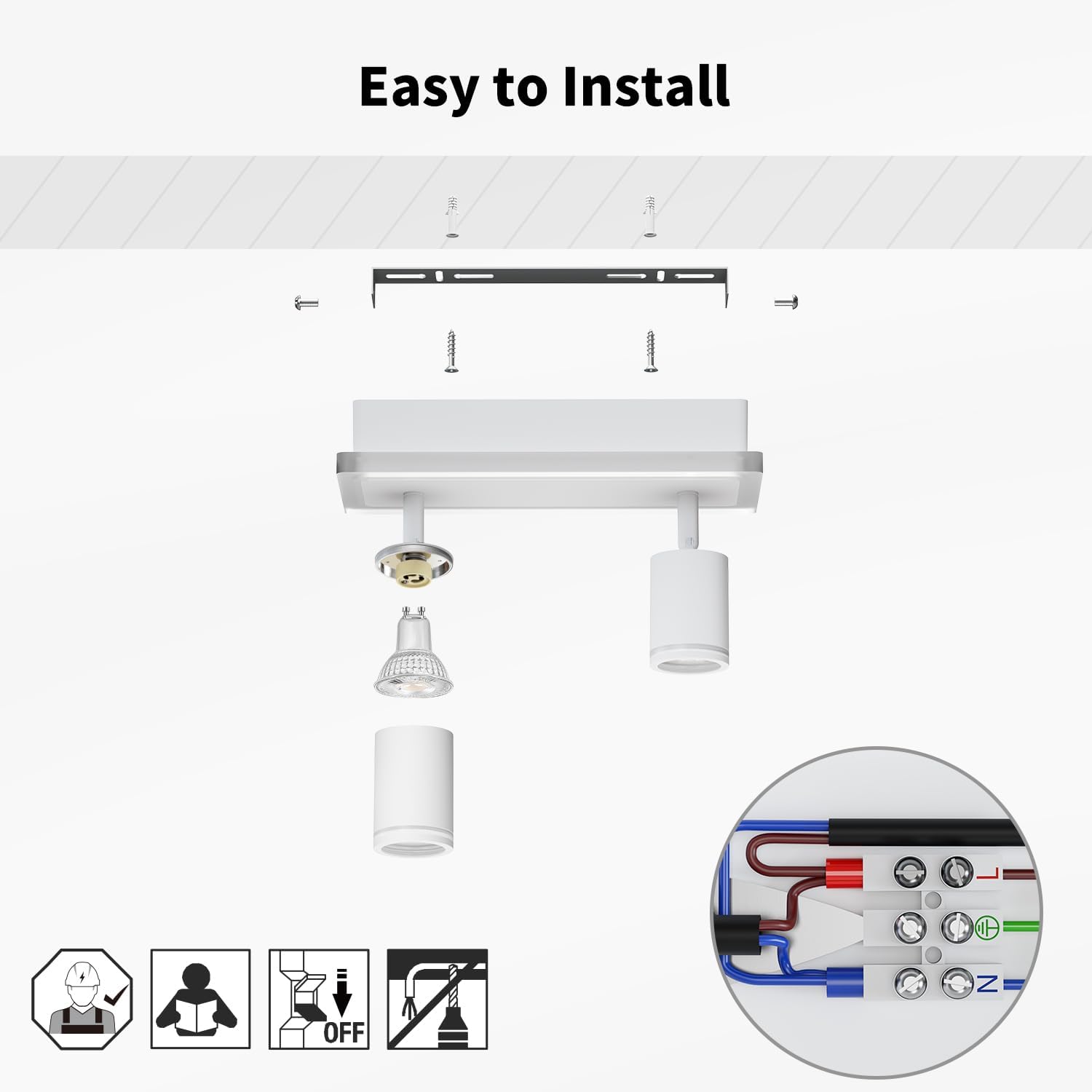 Lvwit Faretti Orientabili da Soffitto 2 Luci, Bianco - immagine 5