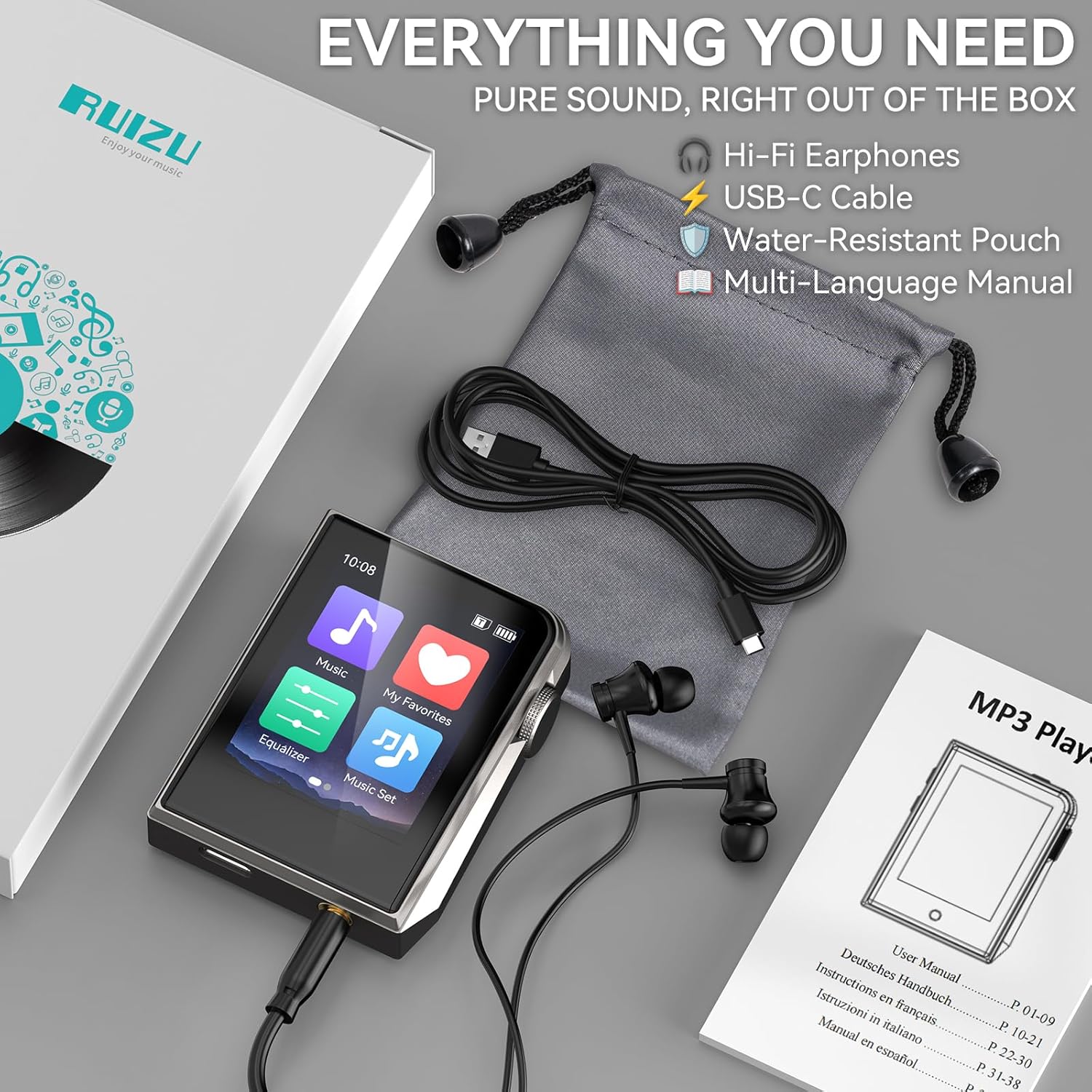 Lettore MP3 HiFi 64GB con DAC DSD e Schermo Touch 2" - immagine 7