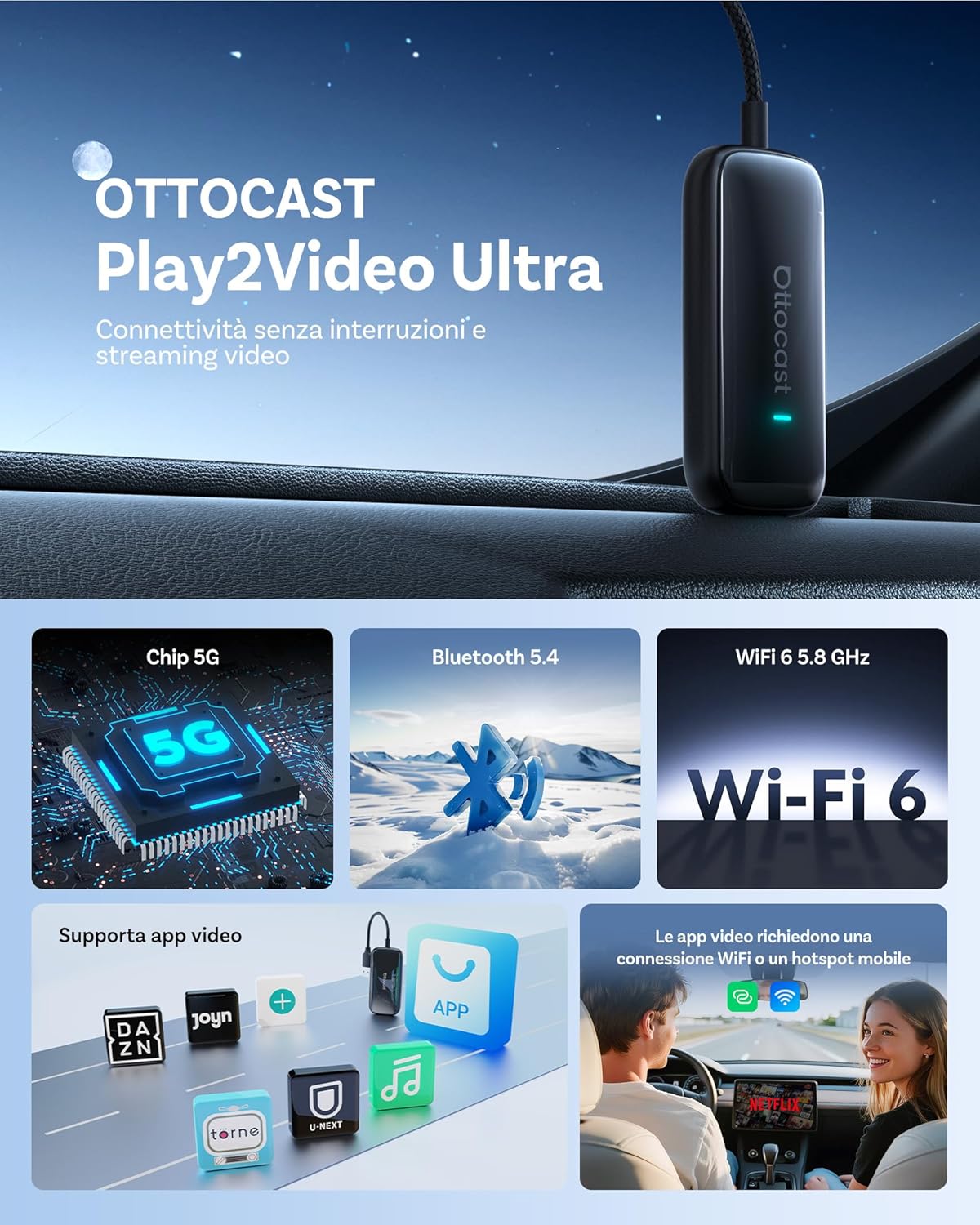 Ottocast Play2video Ultra - Adattatore CarPlay & Android Auto - immagine 2