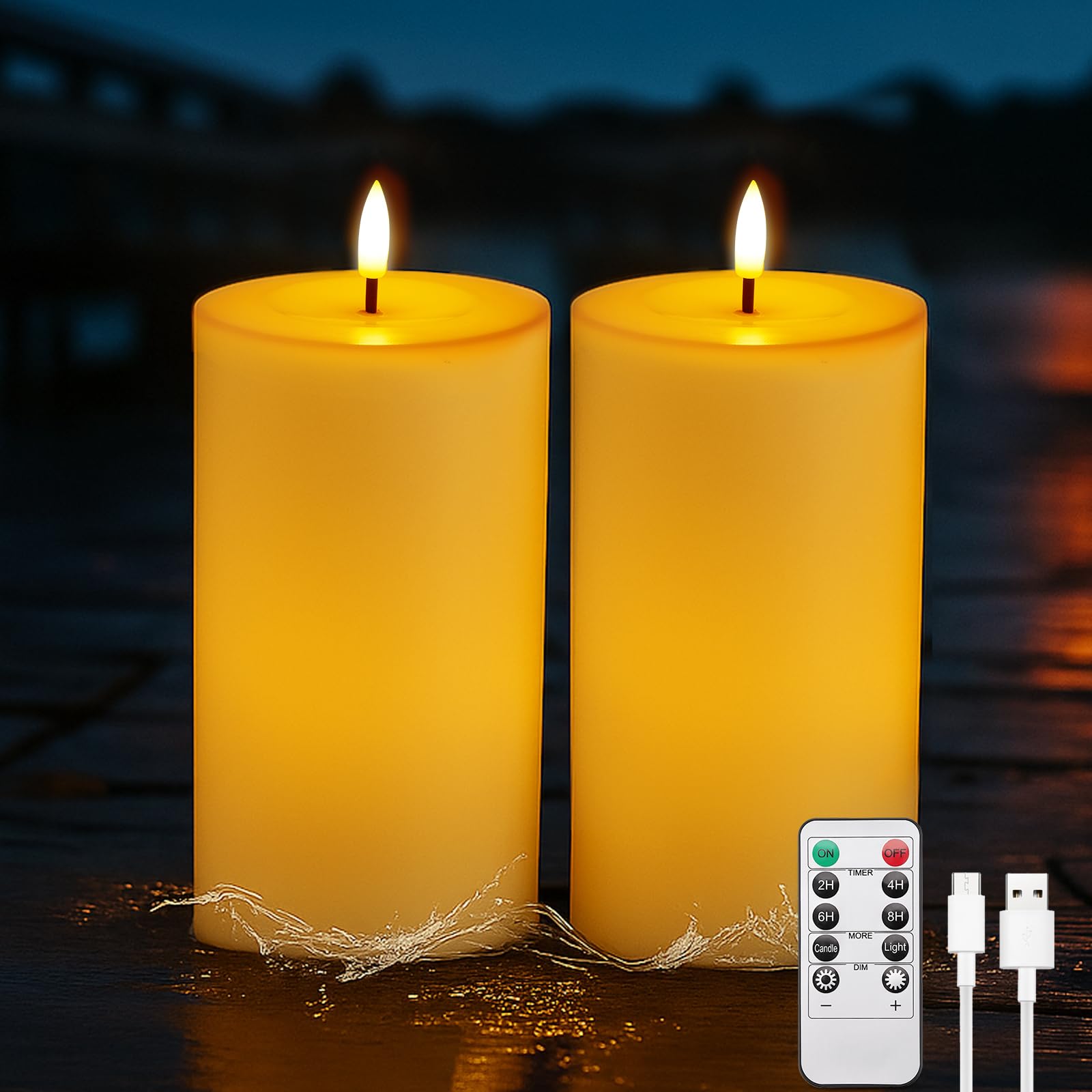 IMAGE Candele LED Senza Fiamma Ricaricabili 4"x8", Set 2