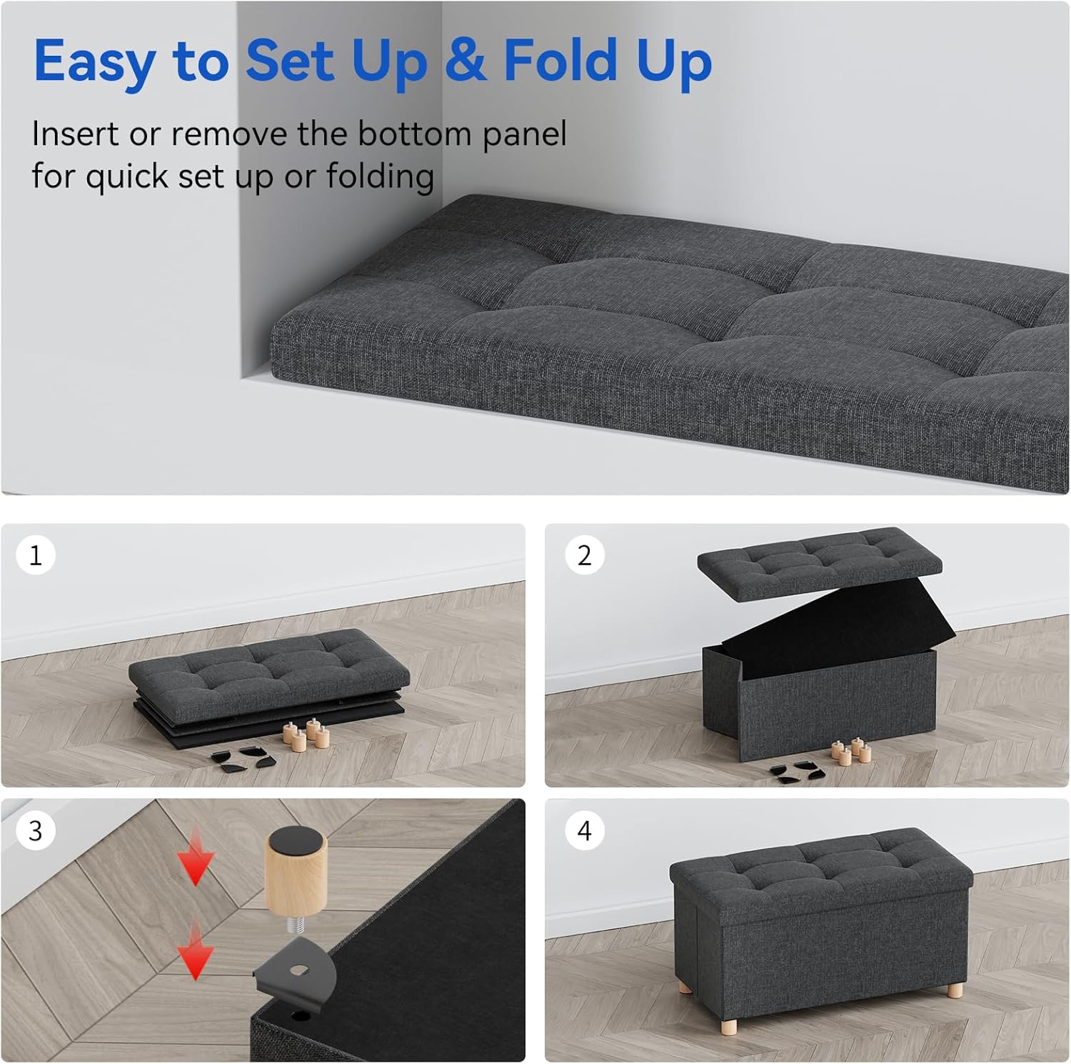 Brian & Dany Pouf Contenitore Rettangolare, Grigio - immagine 5