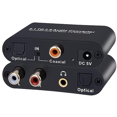 Tendak DAC - Convertitore audio digitale 5.1 Toslink SPDIF Coaxial a SPDIF RCA L/R 3,5 mm, adattatore audio Aux digitale a analogico