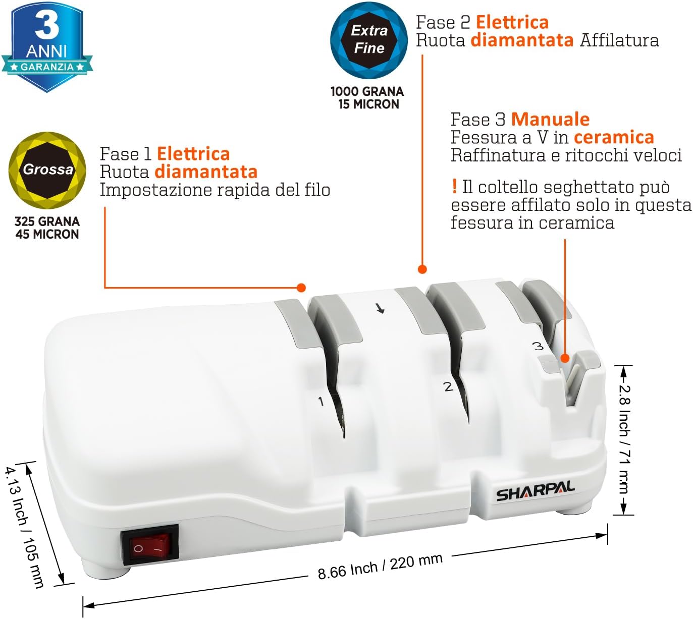 Sharpal 198H Affilacoltelli Elettrico a 3 Stadi - immagine 2