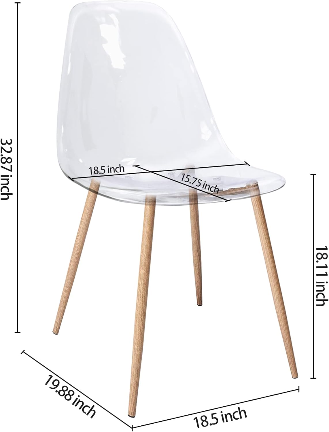 Canglong - Set 4 Sedie da Pranzo Moderne Trasparenti - immagine 3