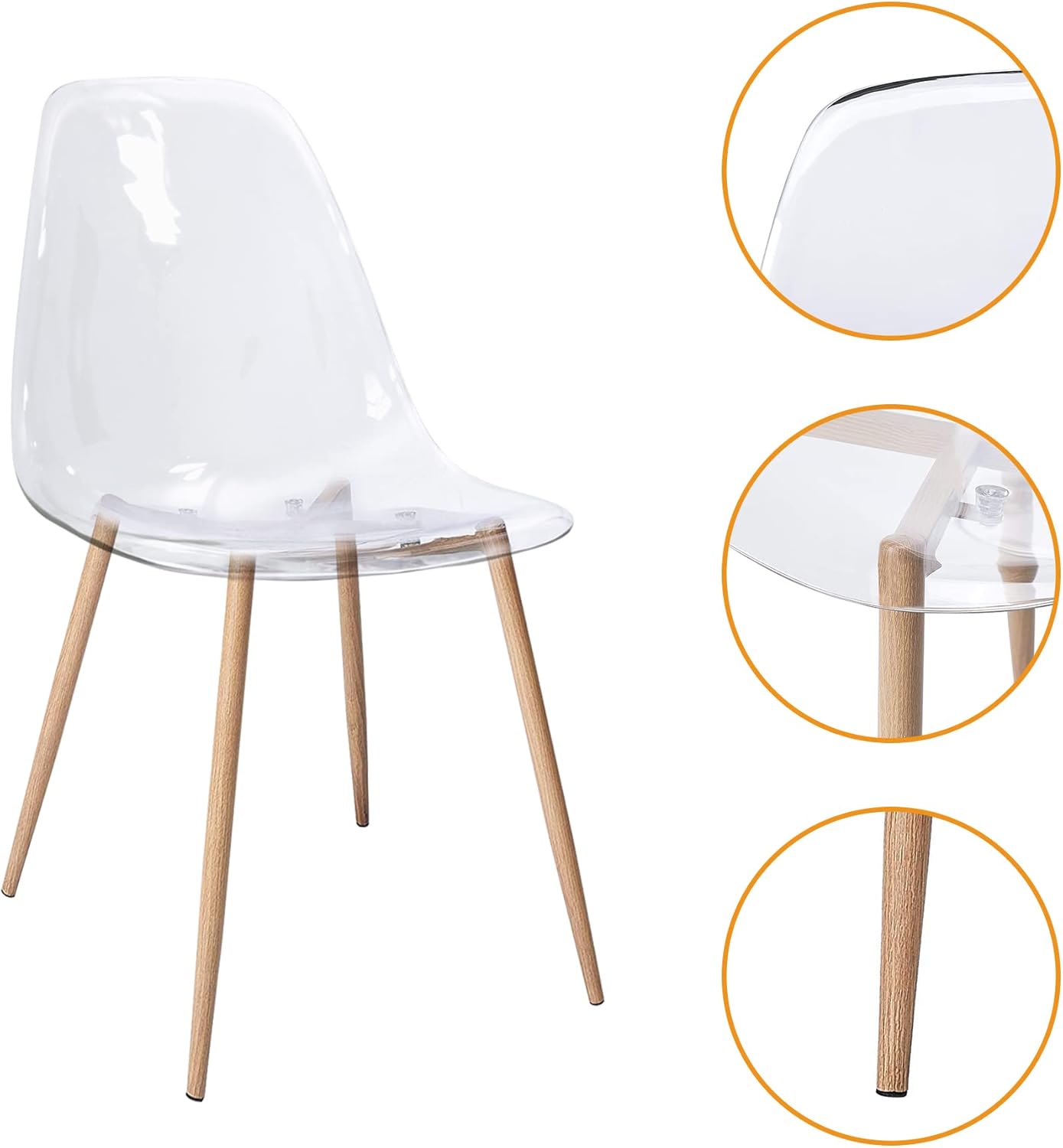 Canglong - Set 4 Sedie da Pranzo Moderne Trasparenti - immagine 5