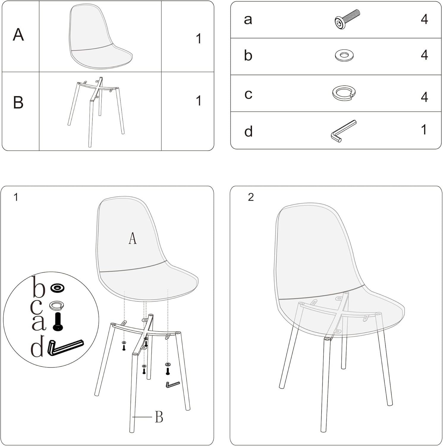 Canglong - Set 4 Sedie da Pranzo Moderne Trasparenti - immagine 6