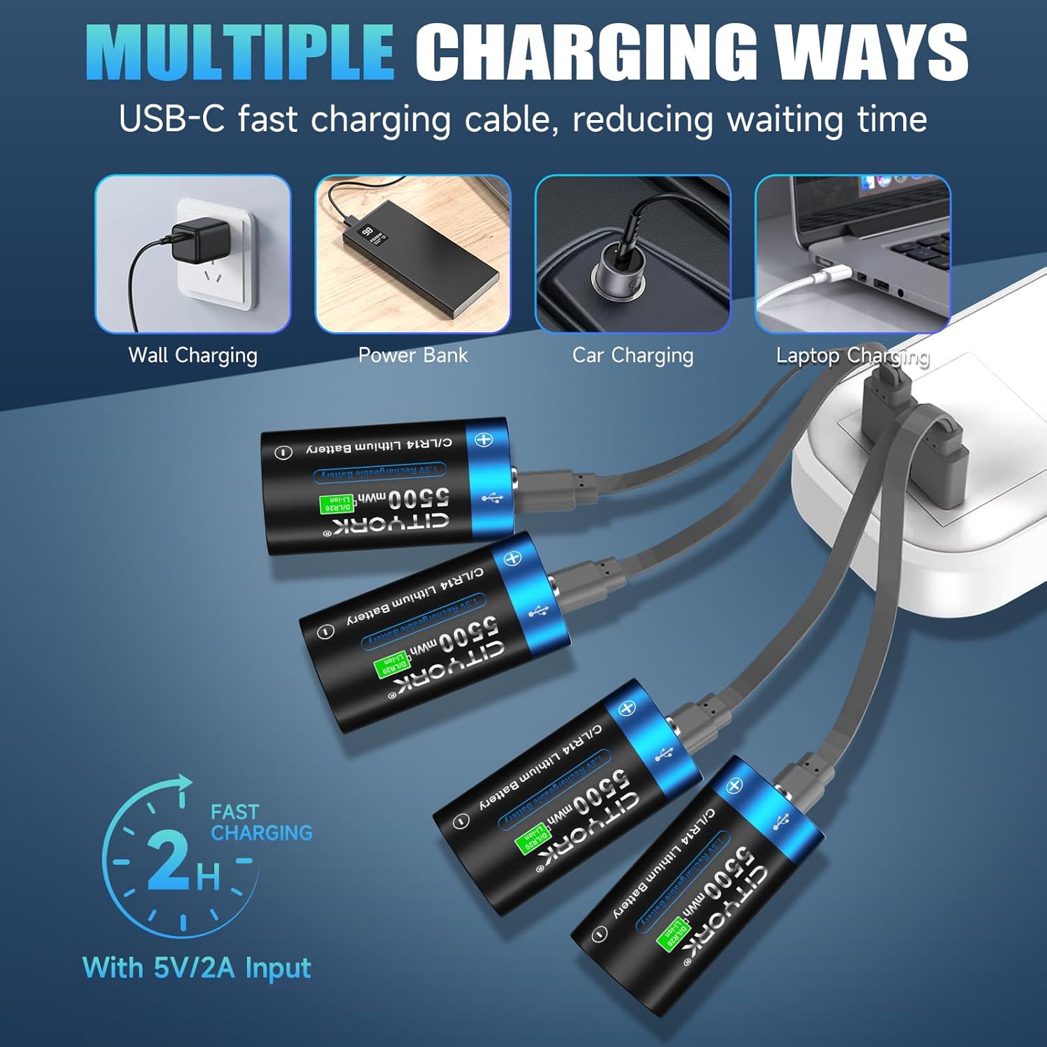 Cityork USB Pile C Ricaricabili 1.5V 5500mWh - immagine 4