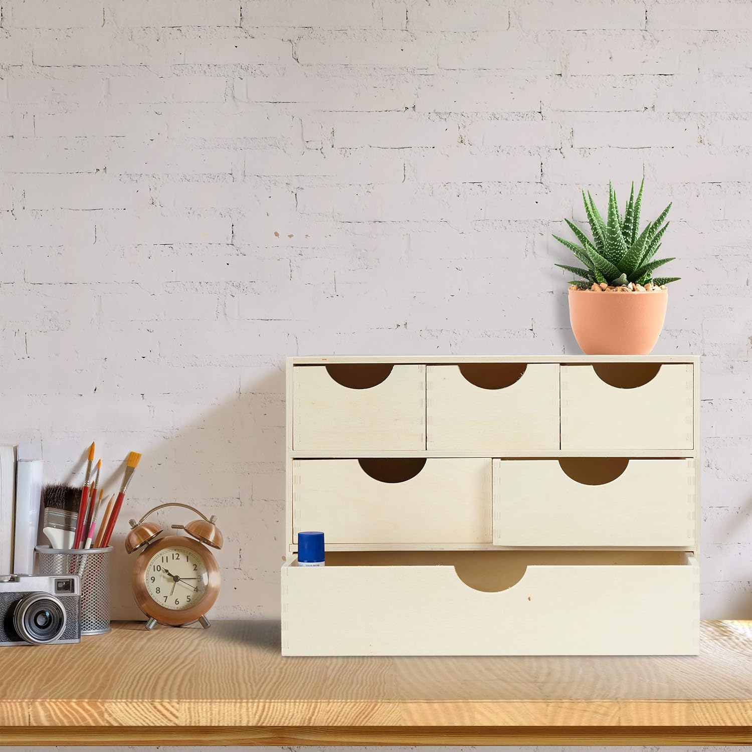 Relaxdays Portaoggetti da Scrivania con Cassetti, Naturale - immagine 2