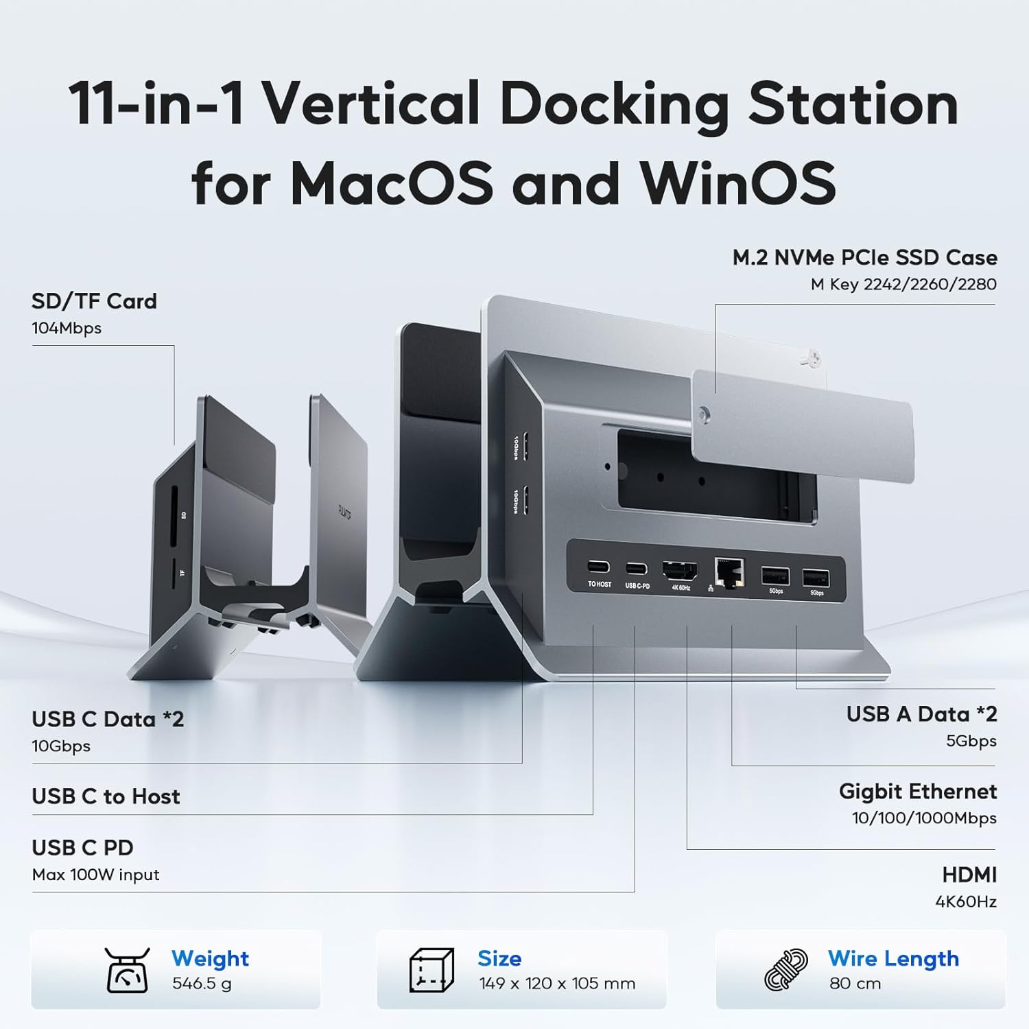 Pulwtop Docking Station Verticale USB C per Mac Mini - immagine 2