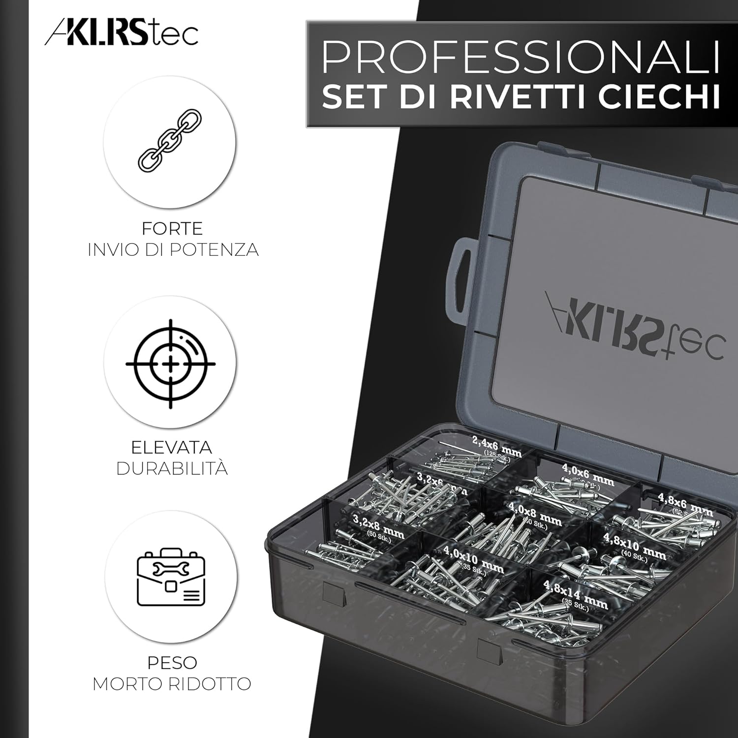 KLRStec Professionali Set Rivetti Ciechi [500pz] - immagine 2