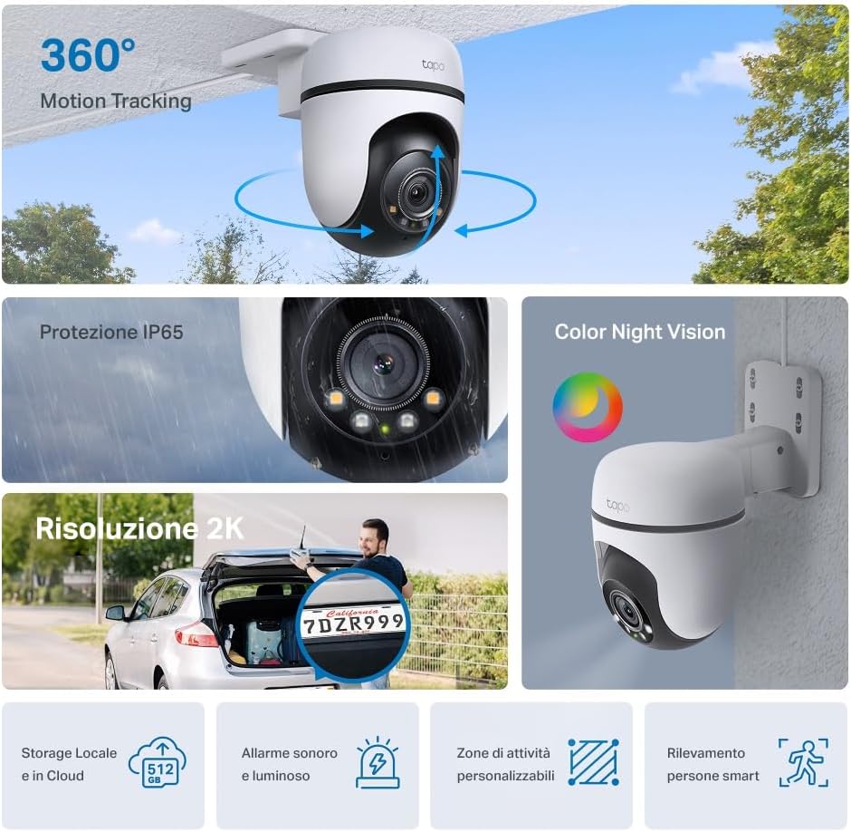 Tapo Telecamera Wi-Fi Esterno 2K 3MP 360° IP65 - immagine 2