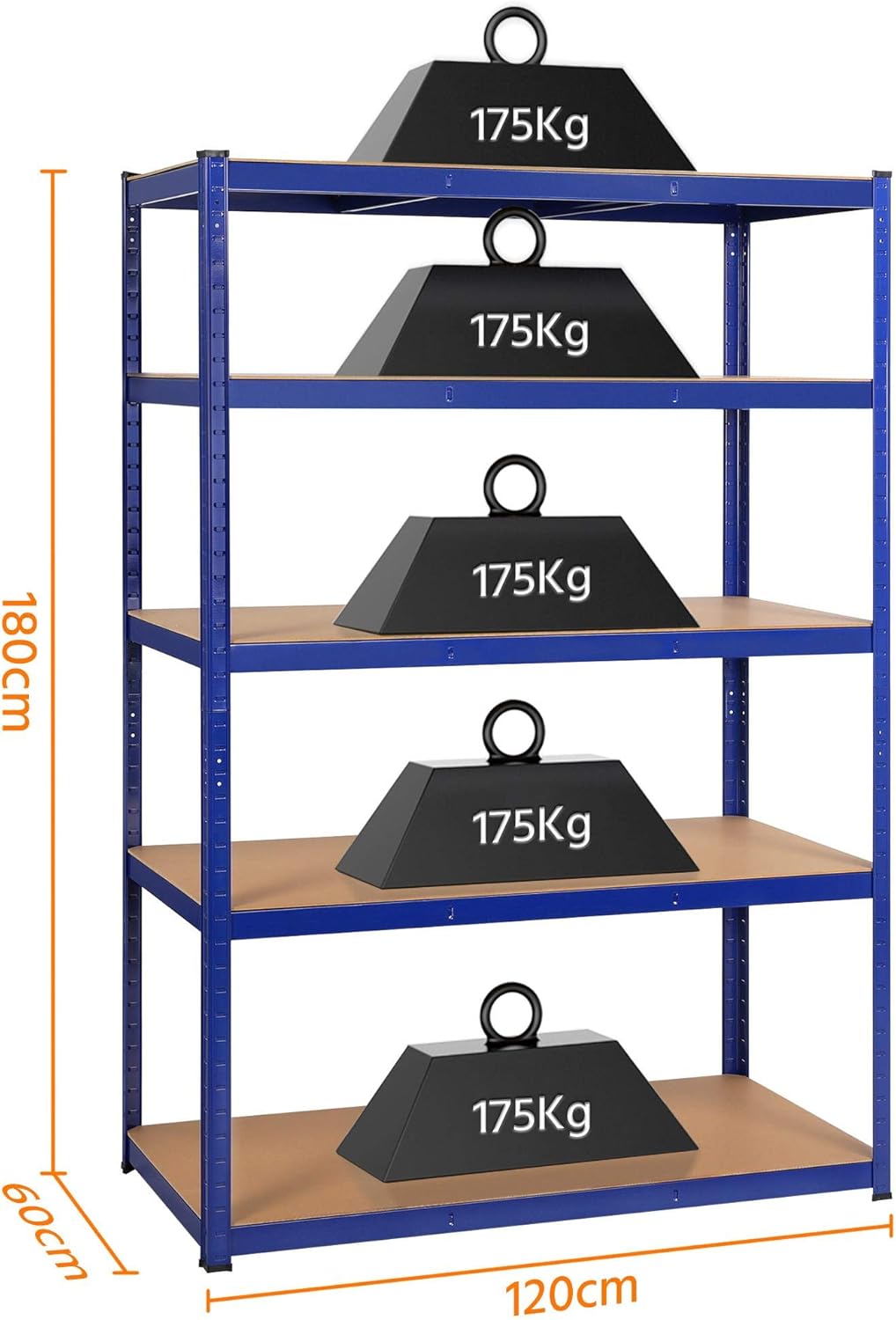 Yaheetech Scaffale da Garage 5 Ripiani 180x120x60 cm - immagine 2