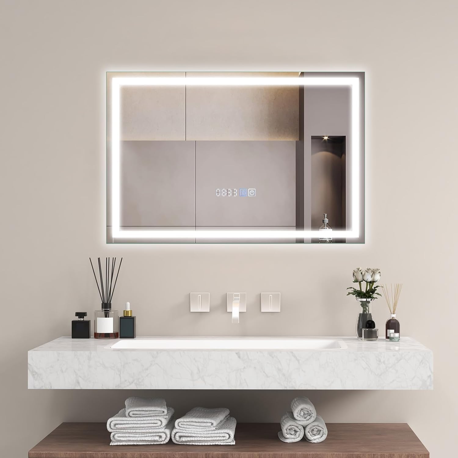 Fantask Specchio da Bagno con Illuminazione LED 60x40cm