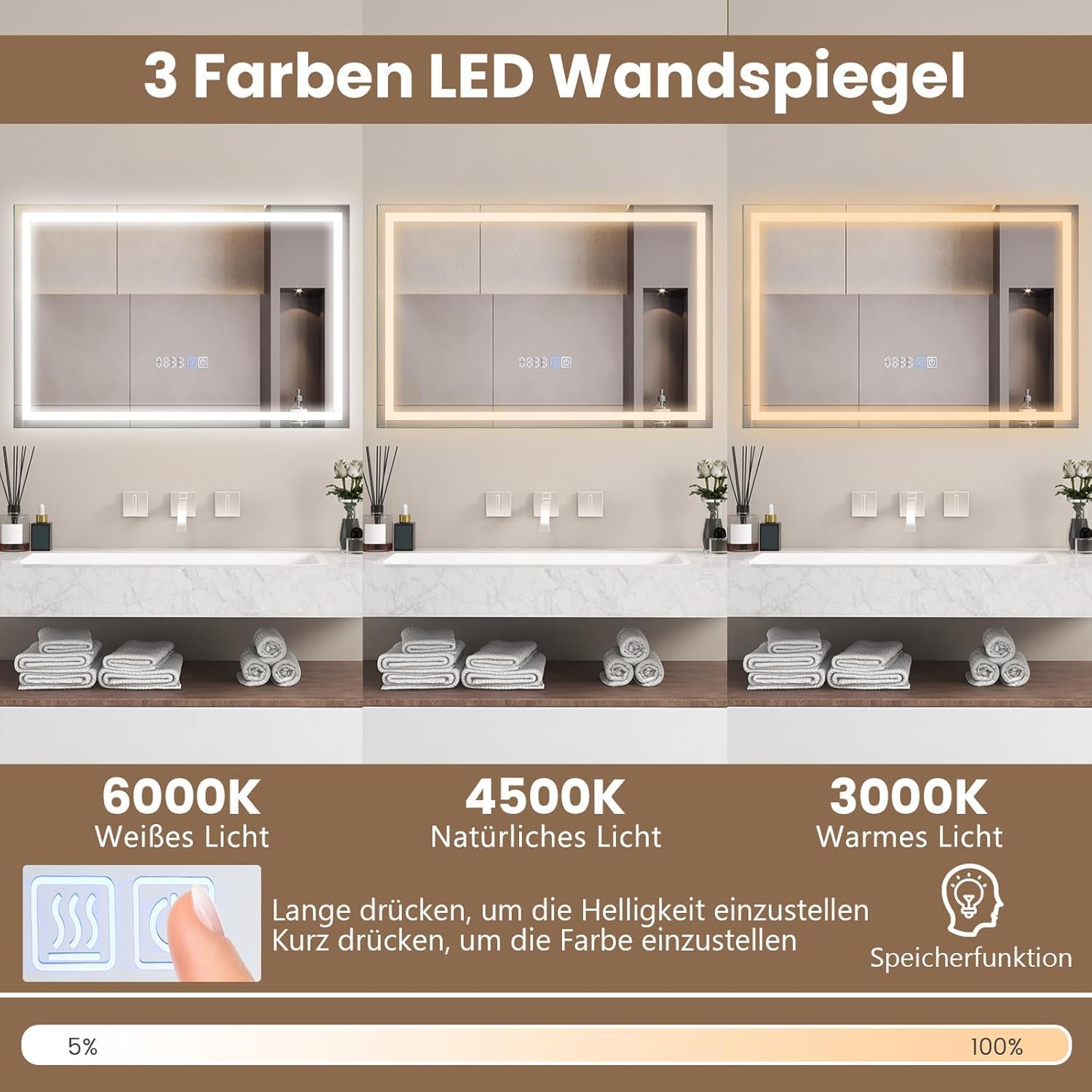 Fantask Specchio da Bagno con Illuminazione LED 60x40cm - immagine 2