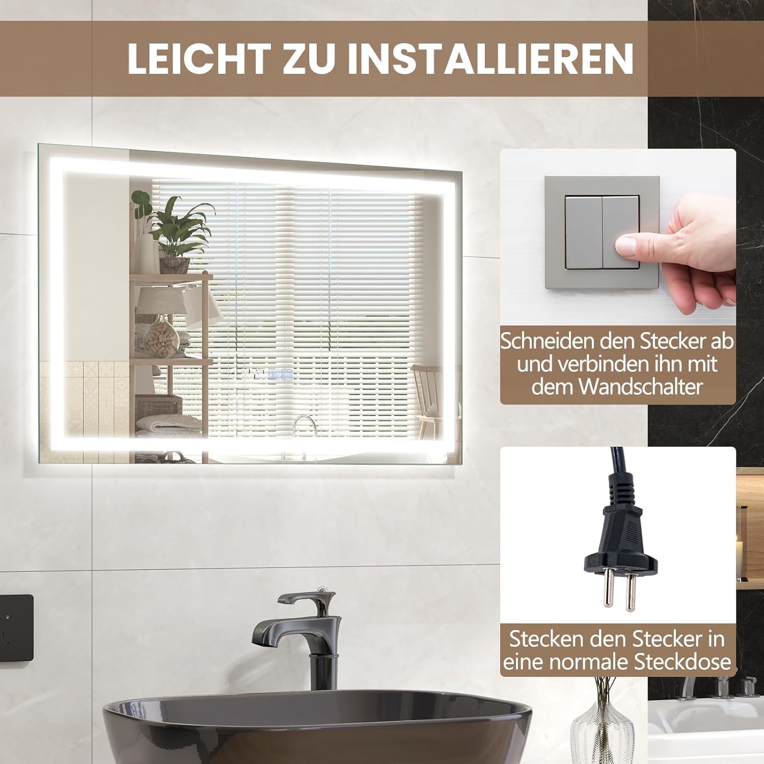 Fantask Specchio da Bagno con Illuminazione LED 60x40cm - immagine 3