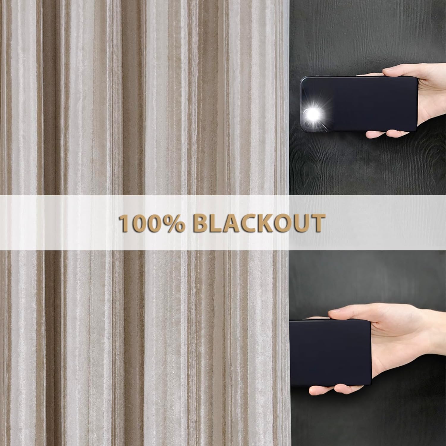 Always4u Tenda Oscurante 100% in Velluto a Righe, Champagne - immagine 3