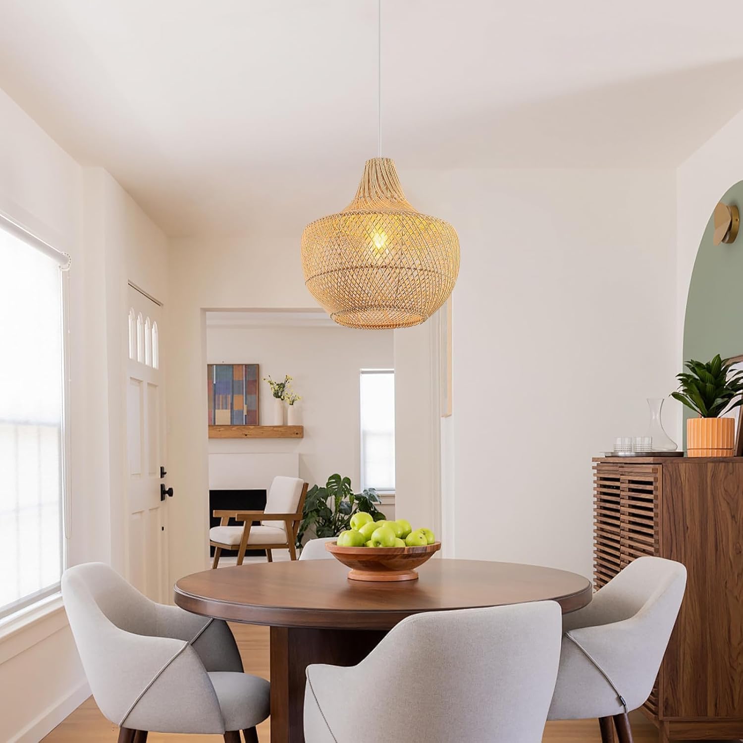 Schindora Lampadario Boho Rattan Tessuto a Mano E27 34cm - immagine 4