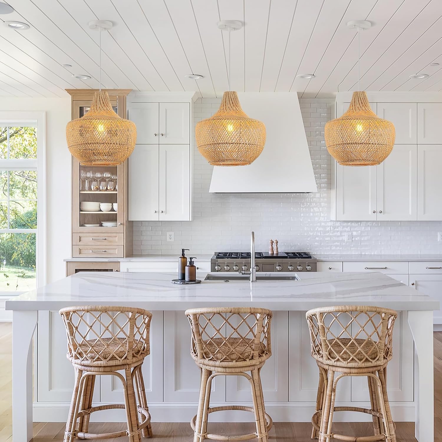 Schindora Lampadario Boho Rattan Tessuto a Mano E27 34cm - immagine 7