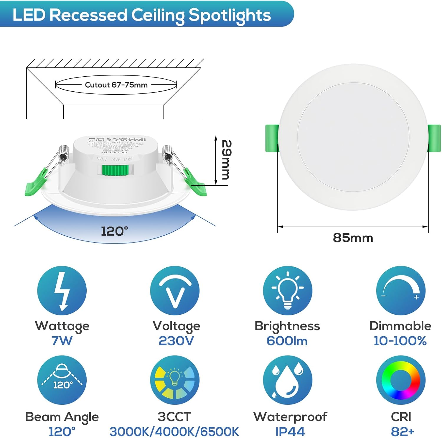 Alusso Lighting Faretto LED da Incasso 7W Dimmerabile - immagine 2