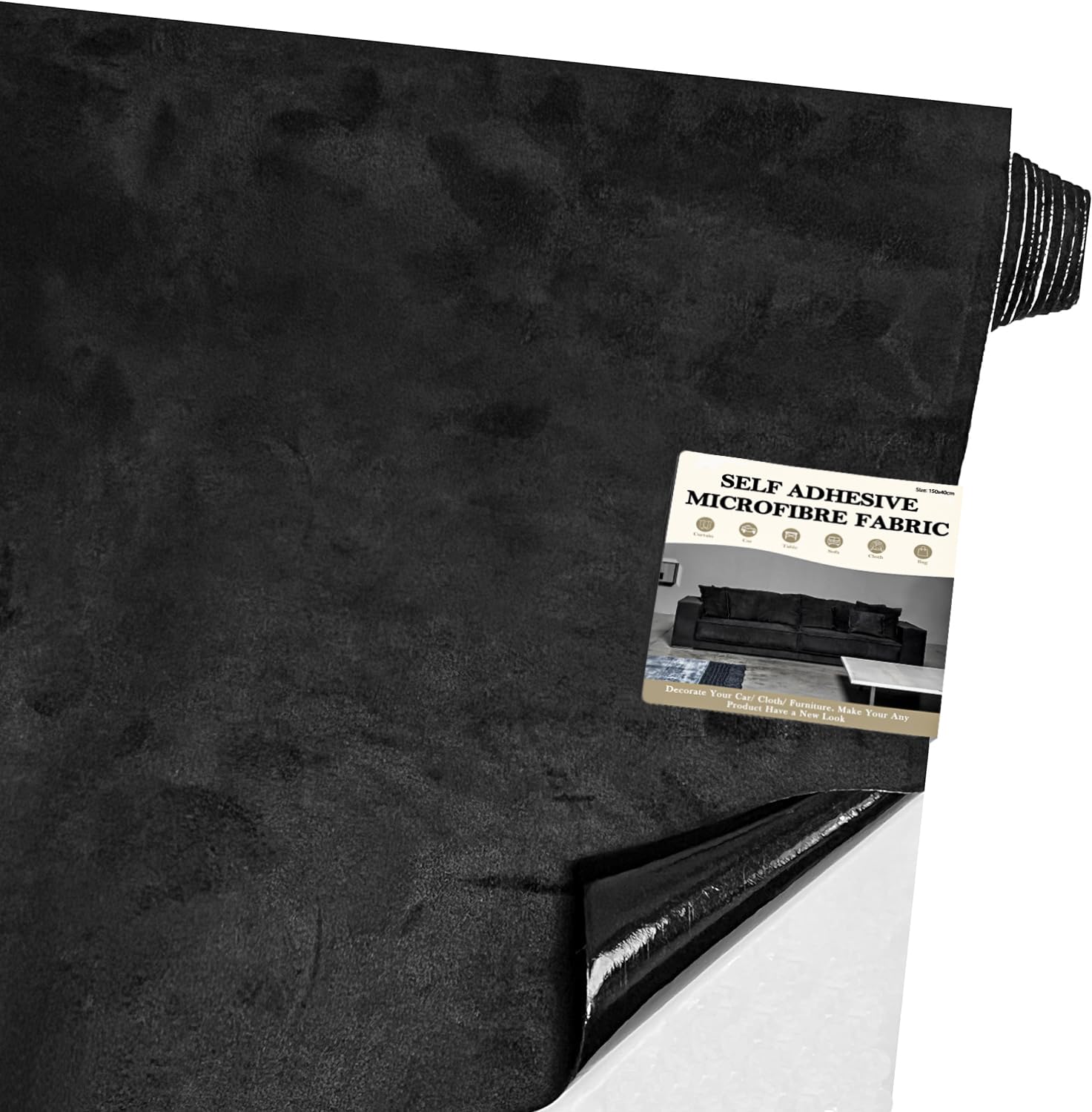 Fondlife Tessuto Autoadesivo in Microfibra 150x40cm, Nero