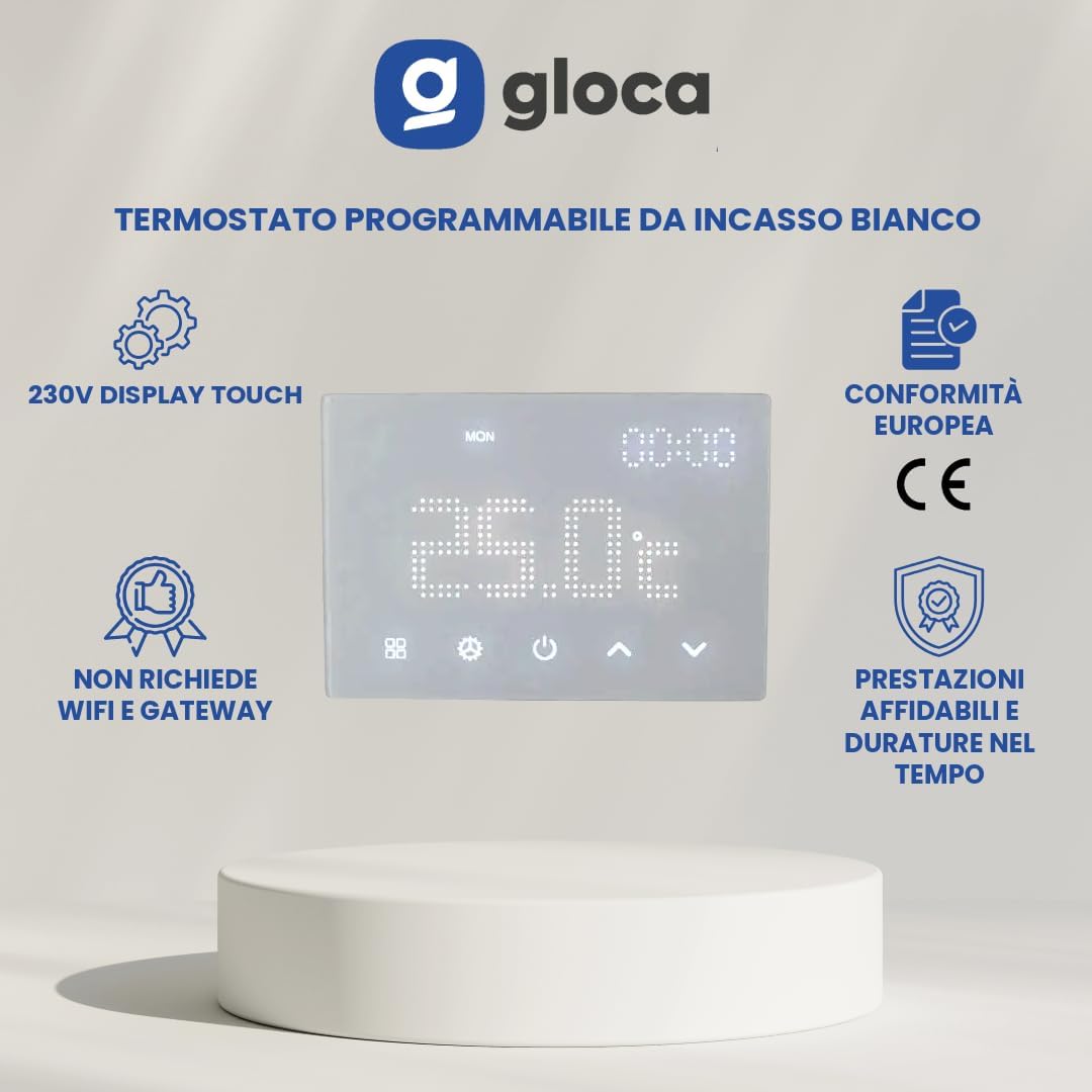 gloca Termostato Programmabile Da Incasso 230V Display Touch (Bianco) - immagine 1