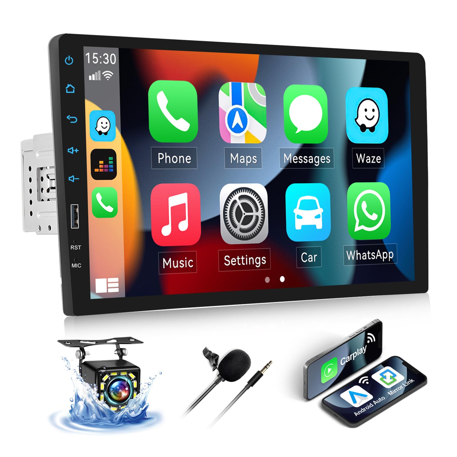 SIXWIN Autoradio 1 Din Wireless CarPlay Android Auto 9 Pollici