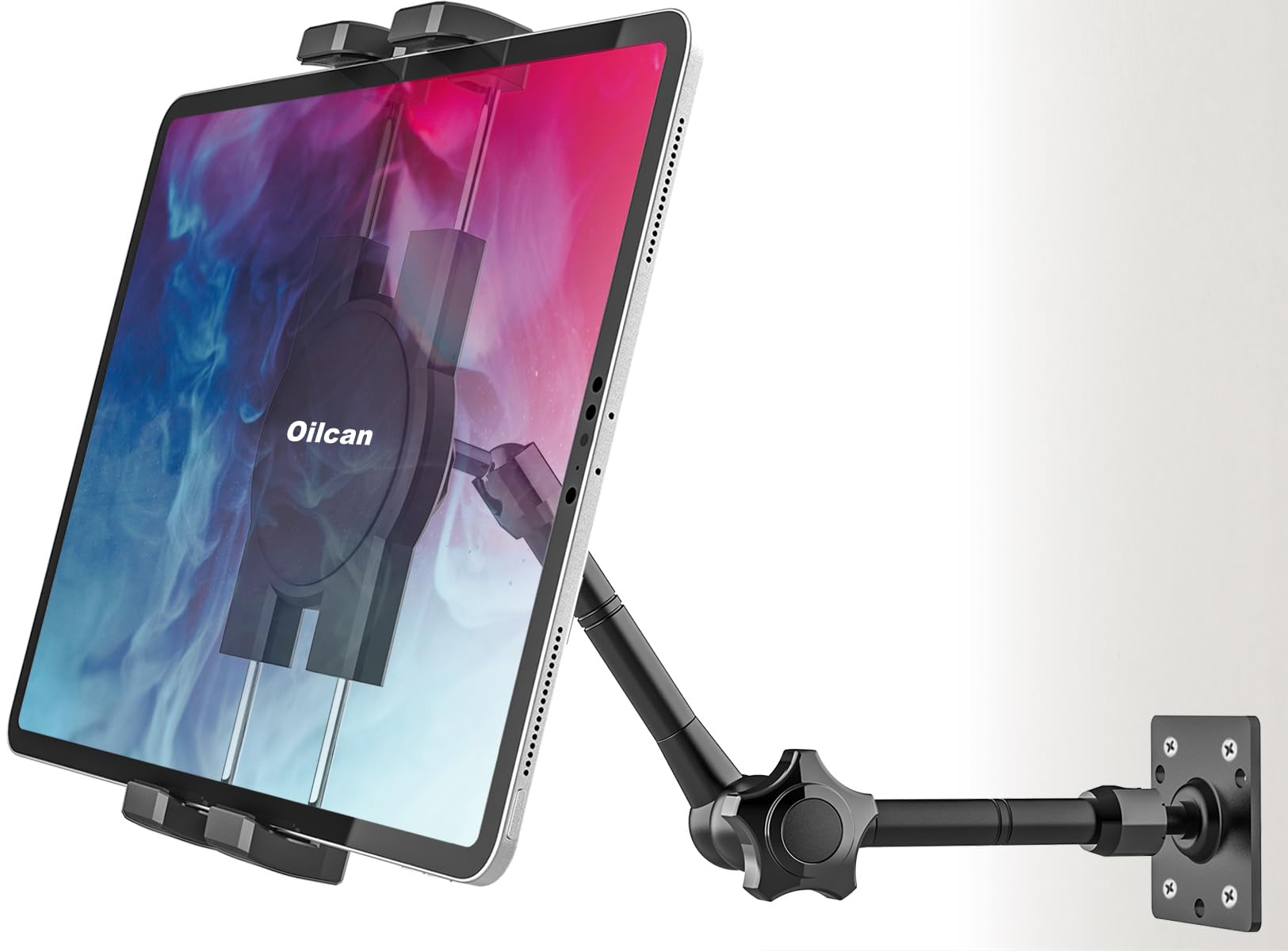 Oilcan Supporto Tablet Muro Regolabile, Porta Tablet Parete [Braccio Flessibile in Alluminio] per Camera/Cucina/Negozio, per iPad Pro Air Mini, Galaxy Tab, Lenovo, Cellulare e Tablet da 4-12,9"