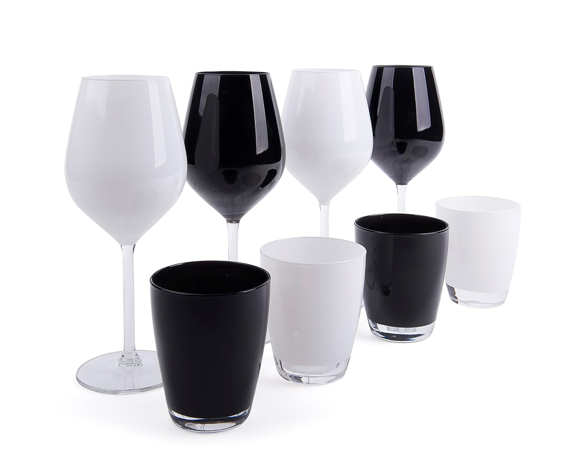 Excelsa Color Wine Set Calici e Bicchieri, Vetro, Bianco e Nero, 8 Unità, 30 cl