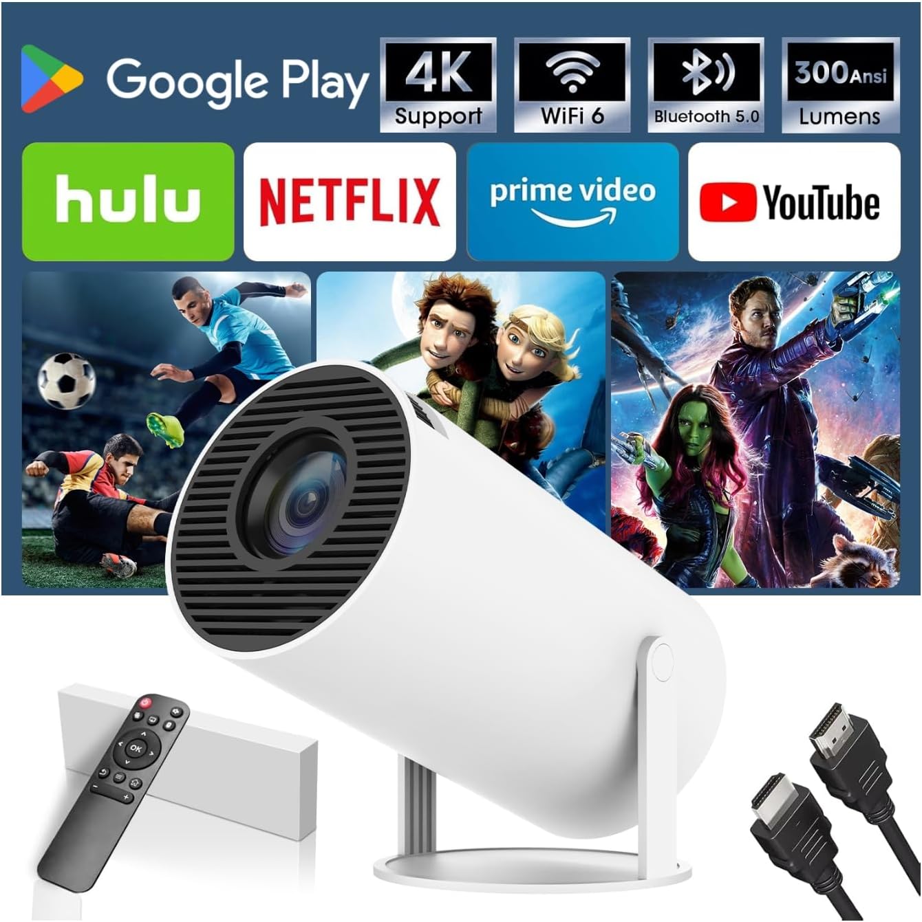 Mini Proiettore 4K Portatile Android 11, Bianco - immagine 1