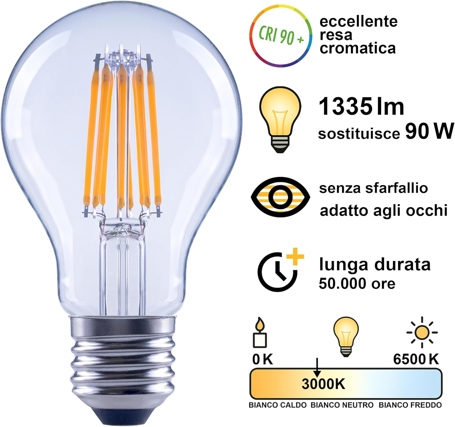 Greenandco 8 Lampadine LED Filamento E27 A60 7.2W - immagine 2