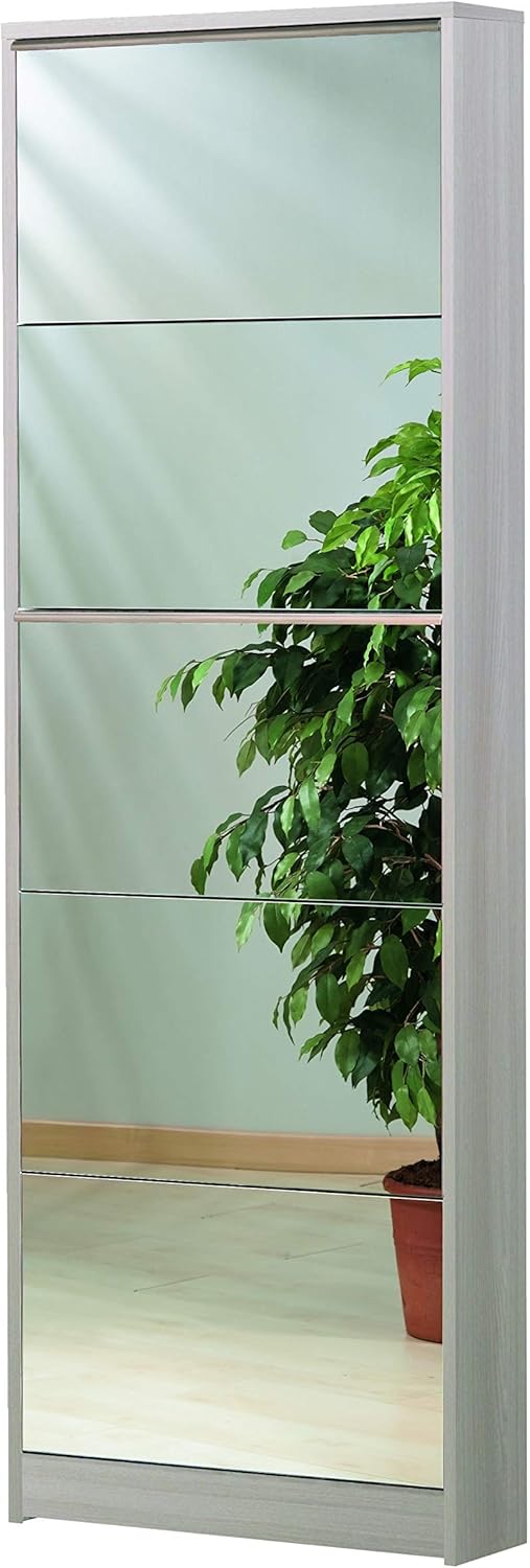 Dmora Scarpiera 5 Ante, Legno + Specchio, 62 x 182 x 18 cm