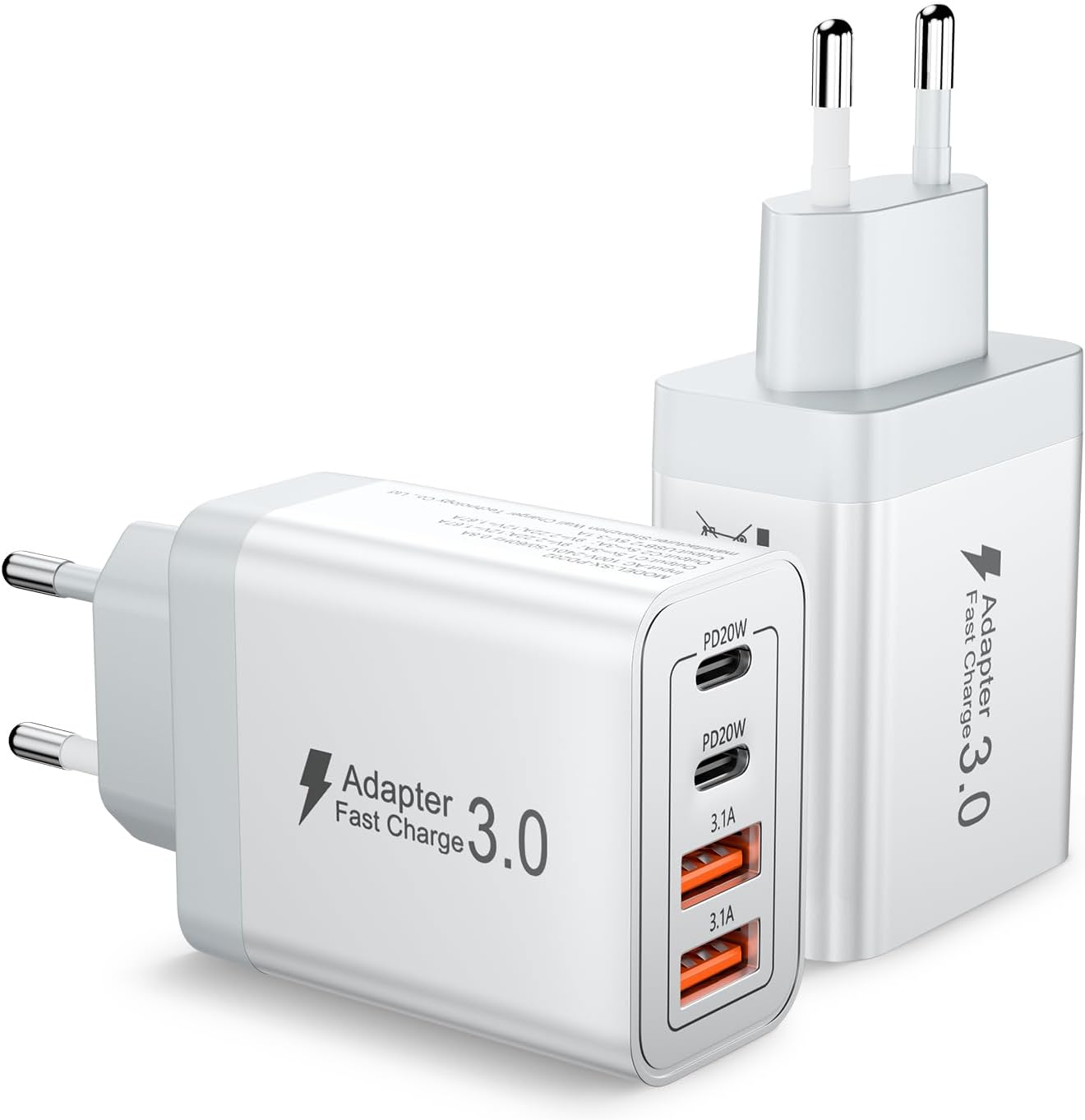 2 Caricatori USB C 40W 4 Porte QC3.0 & PD3.0 - immagine 1