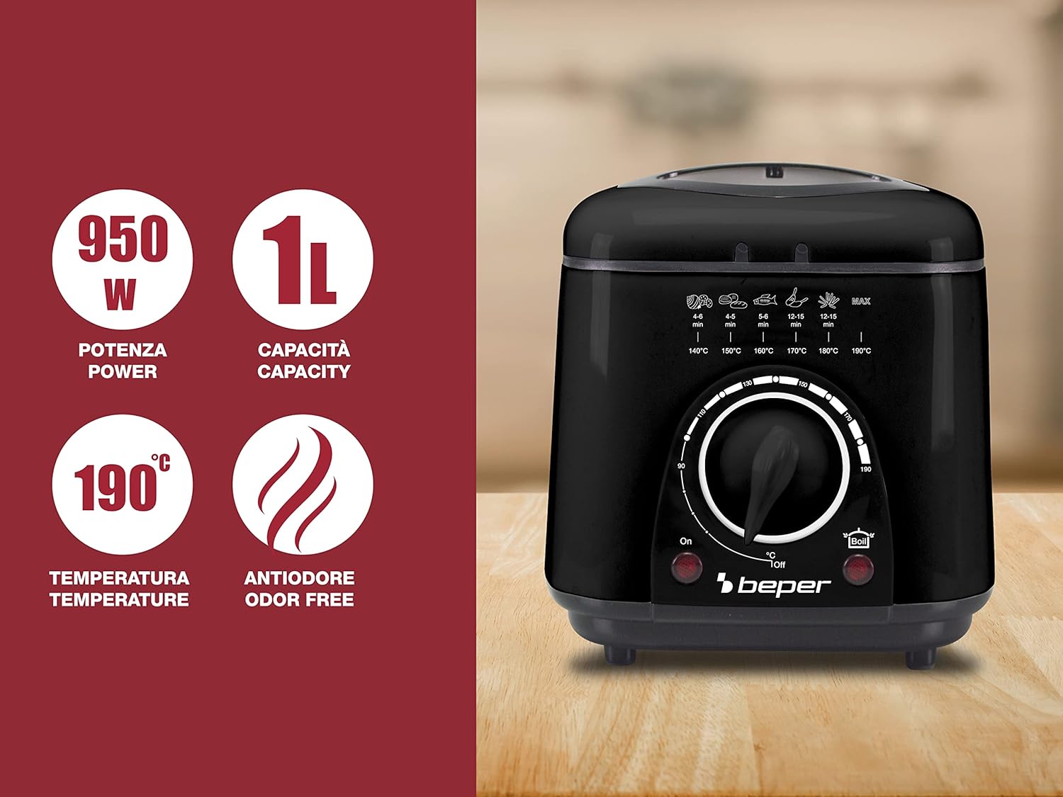Beper Friggitrice Elettrica P101FRI100 1L 950W, Nera - immagine 2