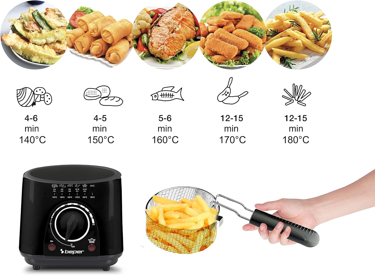 Beper Friggitrice Elettrica P101FRI100 1L 950W, Nera - immagine 3