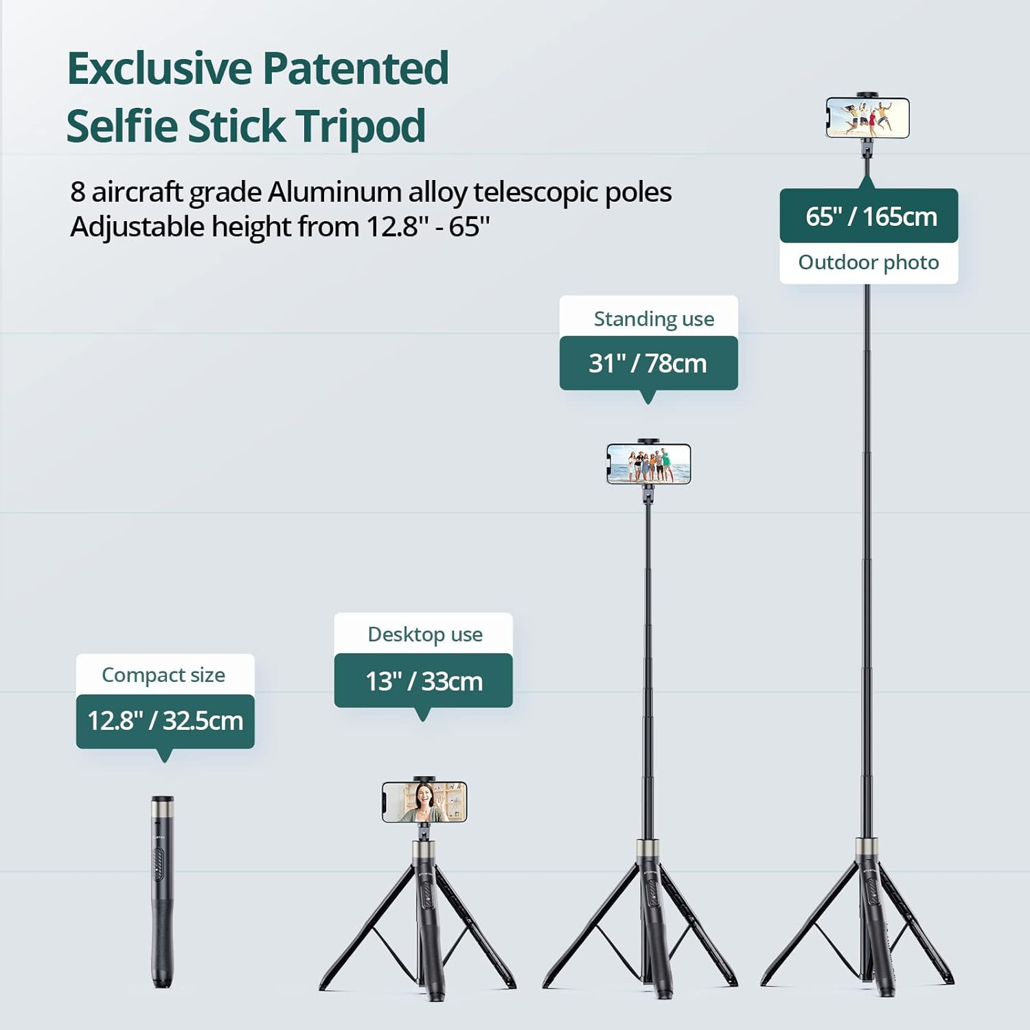Asta Selfie 165cm con Telecomando Bluetooth, Nero - immagine 3
