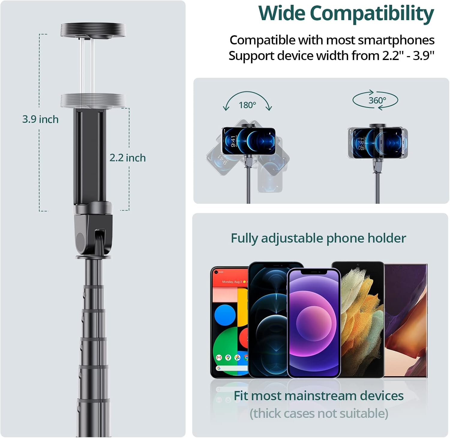 Asta Selfie 165cm con Telecomando Bluetooth, Nero - immagine 5