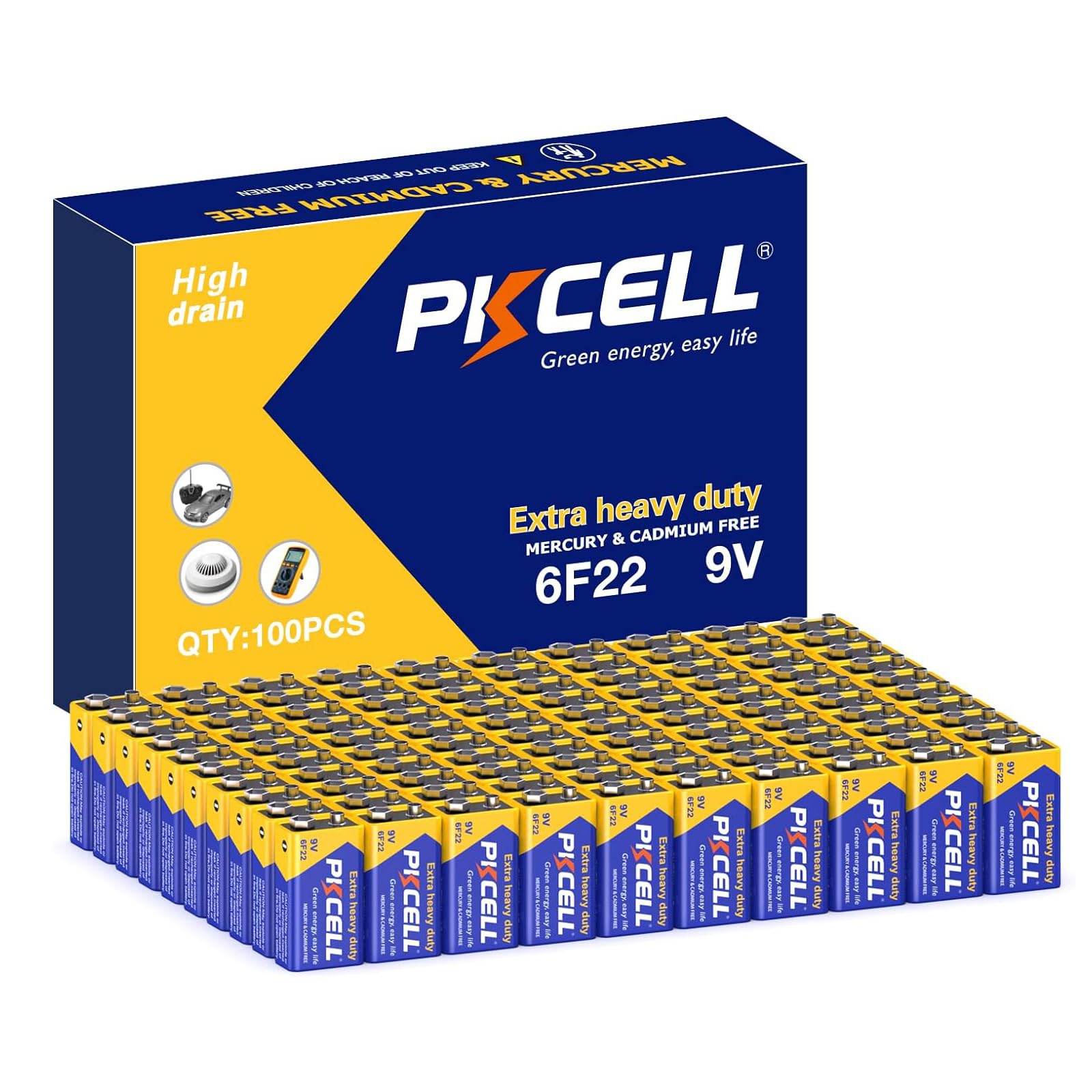 Pkcell Batterie 9V 6F22 Lunga Durata - Confezione da 100