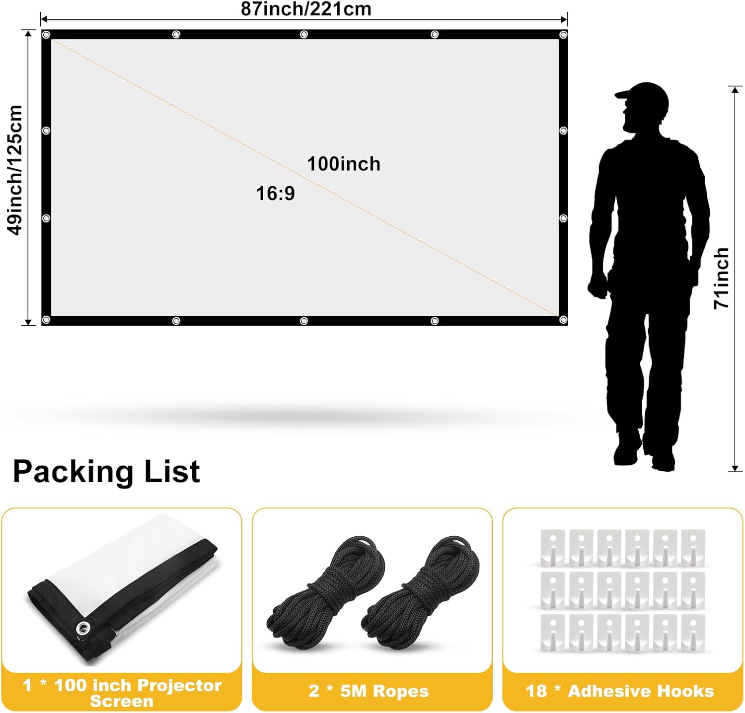 Hopfrog Telo Proiettore 100 Pollici 4K 16:9 HD - immagine 2