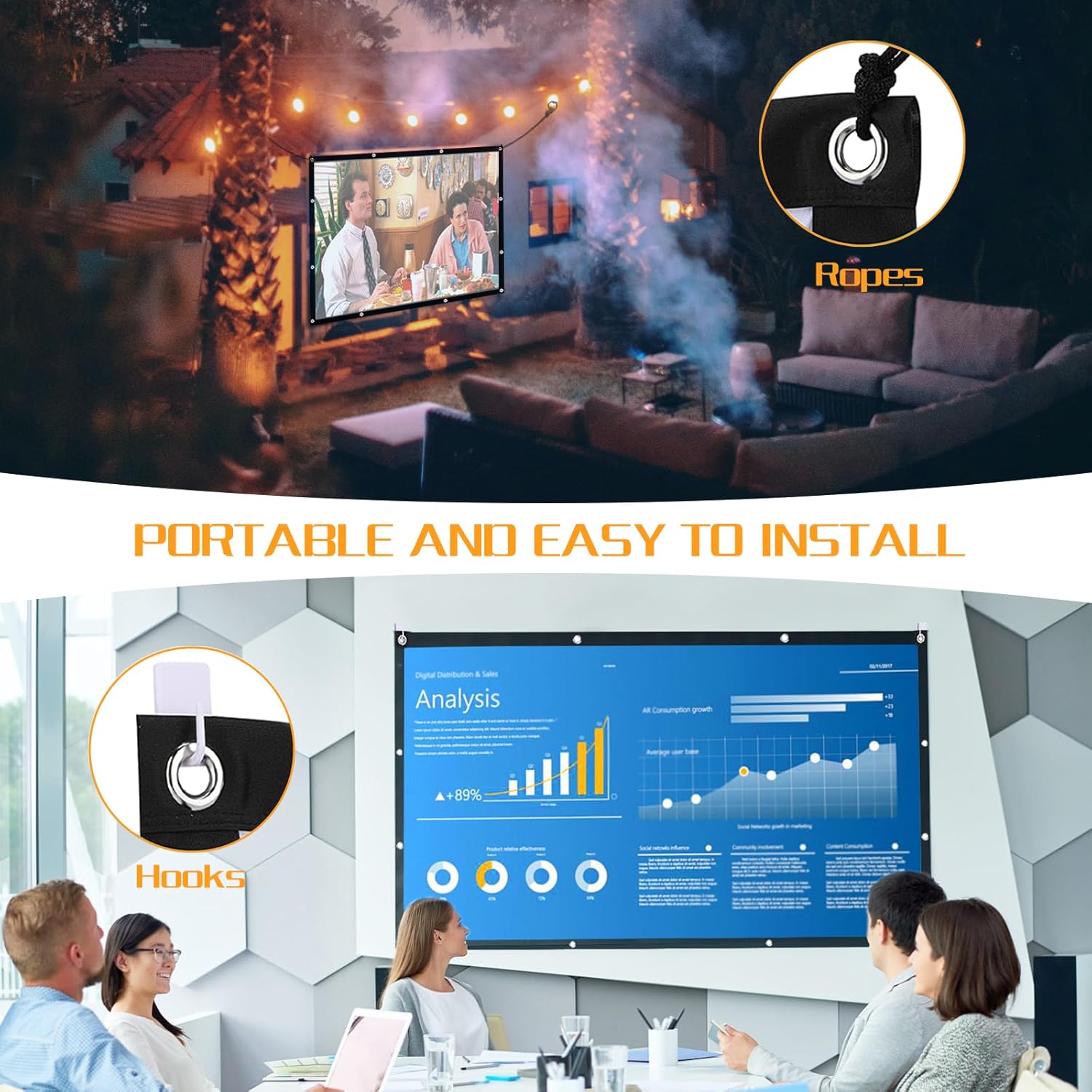 Hopfrog Telo Proiettore 100 Pollici 4K 16:9 HD - immagine 3