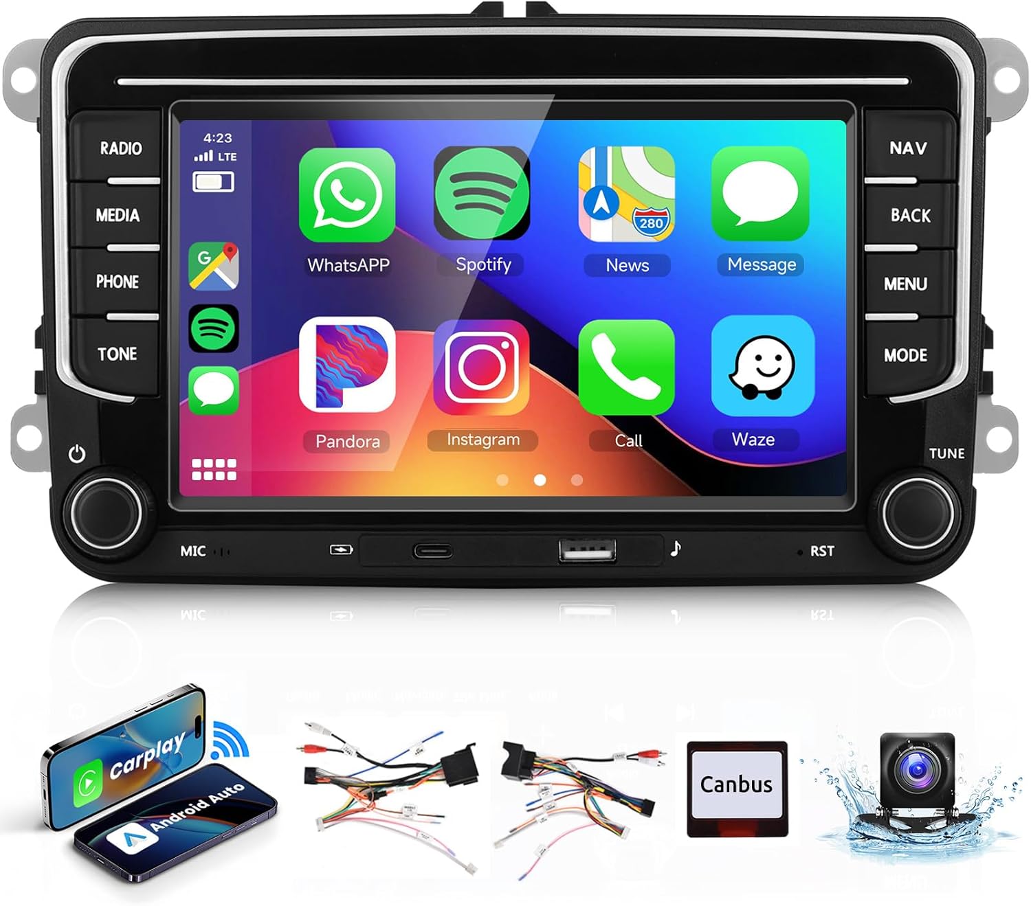 Autoradio Android 13 per VW Golf 5 6, 7" HD - immagine 1