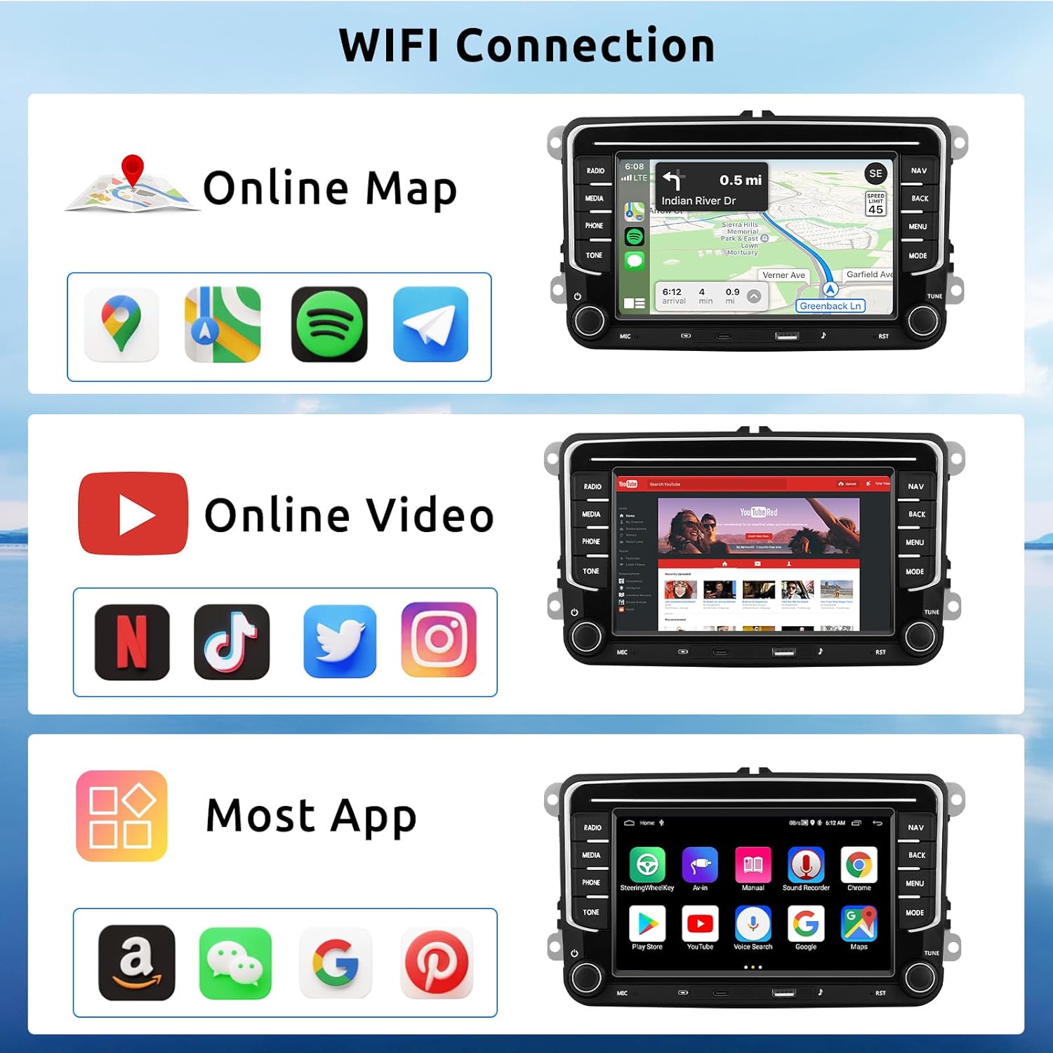 Autoradio Android 13 per VW Golf 5 6, 7" HD - immagine 6